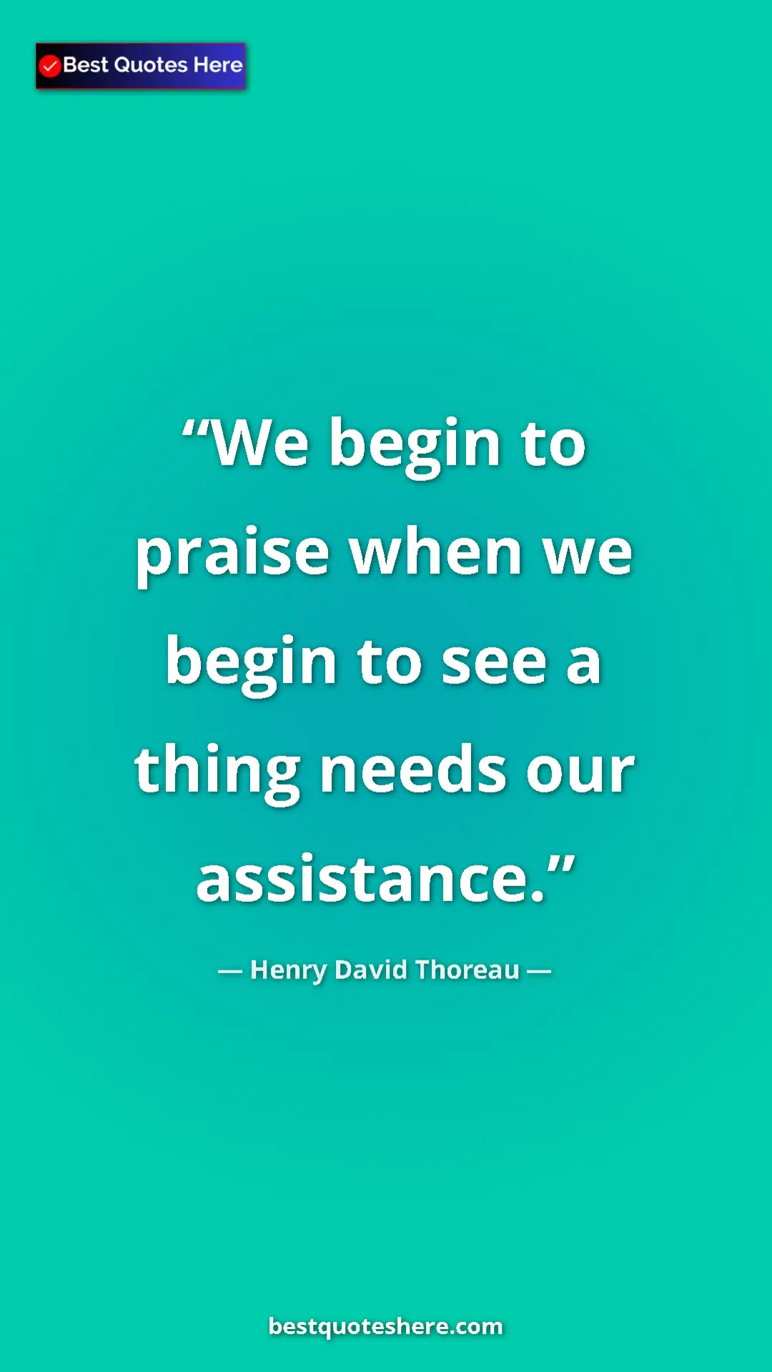 Pinterest quote poster by Henry David Thoreau: "We begin to praise when we begin to see a thing needs our..."