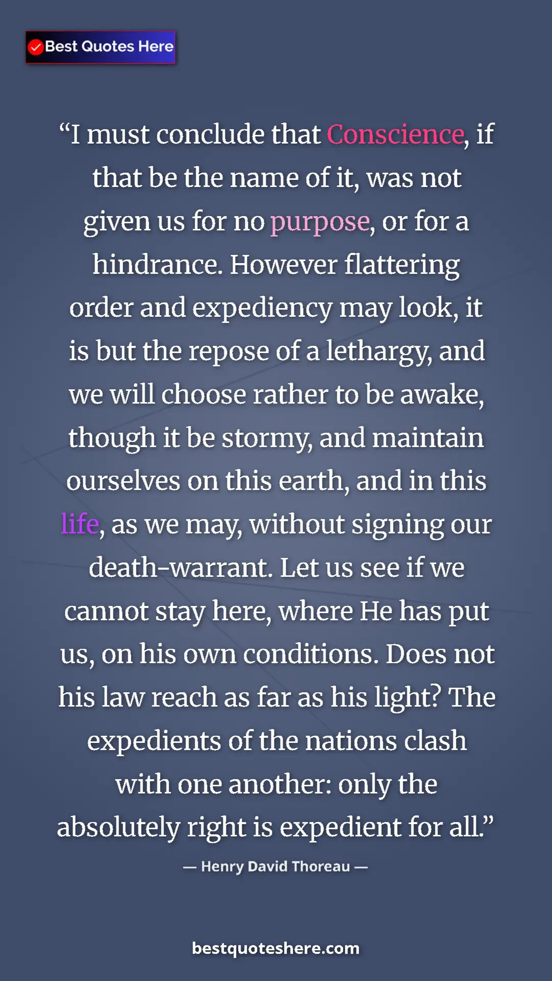 Pinterest quote poster by Henry David Thoreau: "I must conclude that Conscience, if that be the name of it,..."