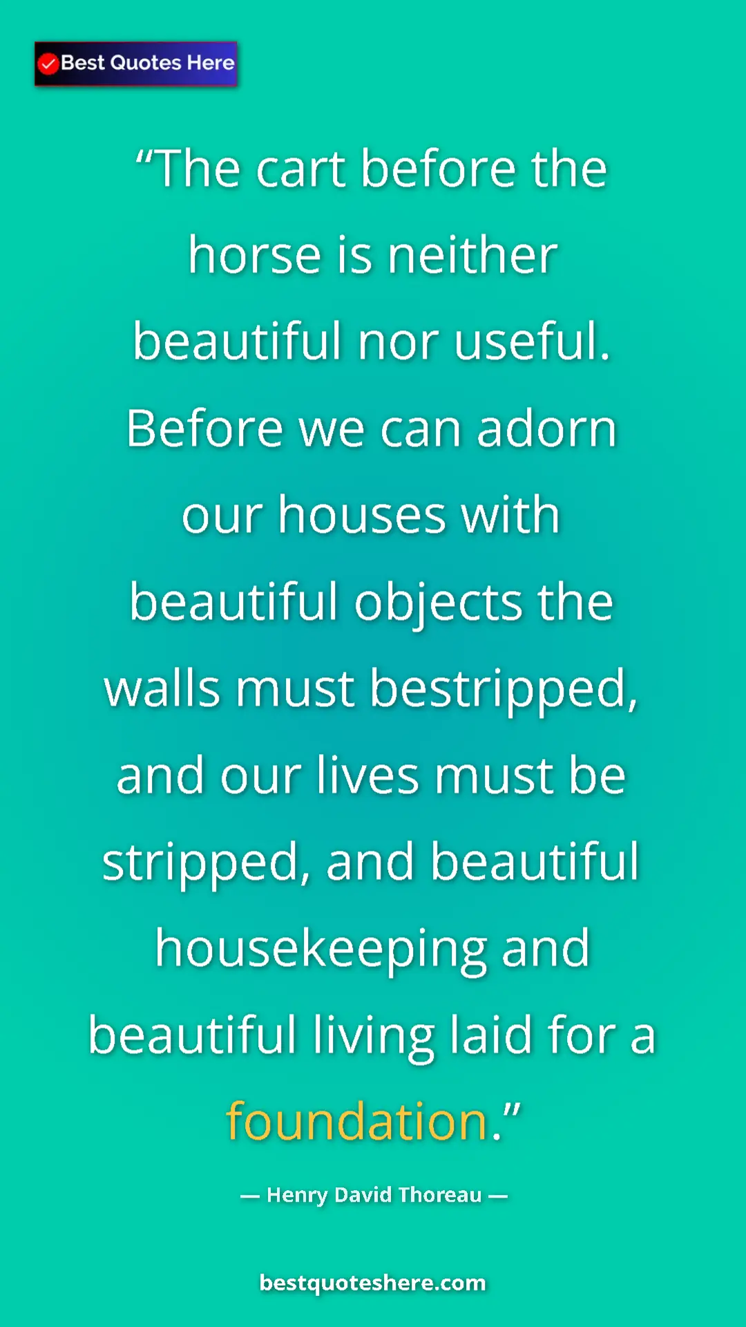 Pinterest quote poster by Henry David Thoreau: "The cart before the horse is neither beautiful nor useful...."