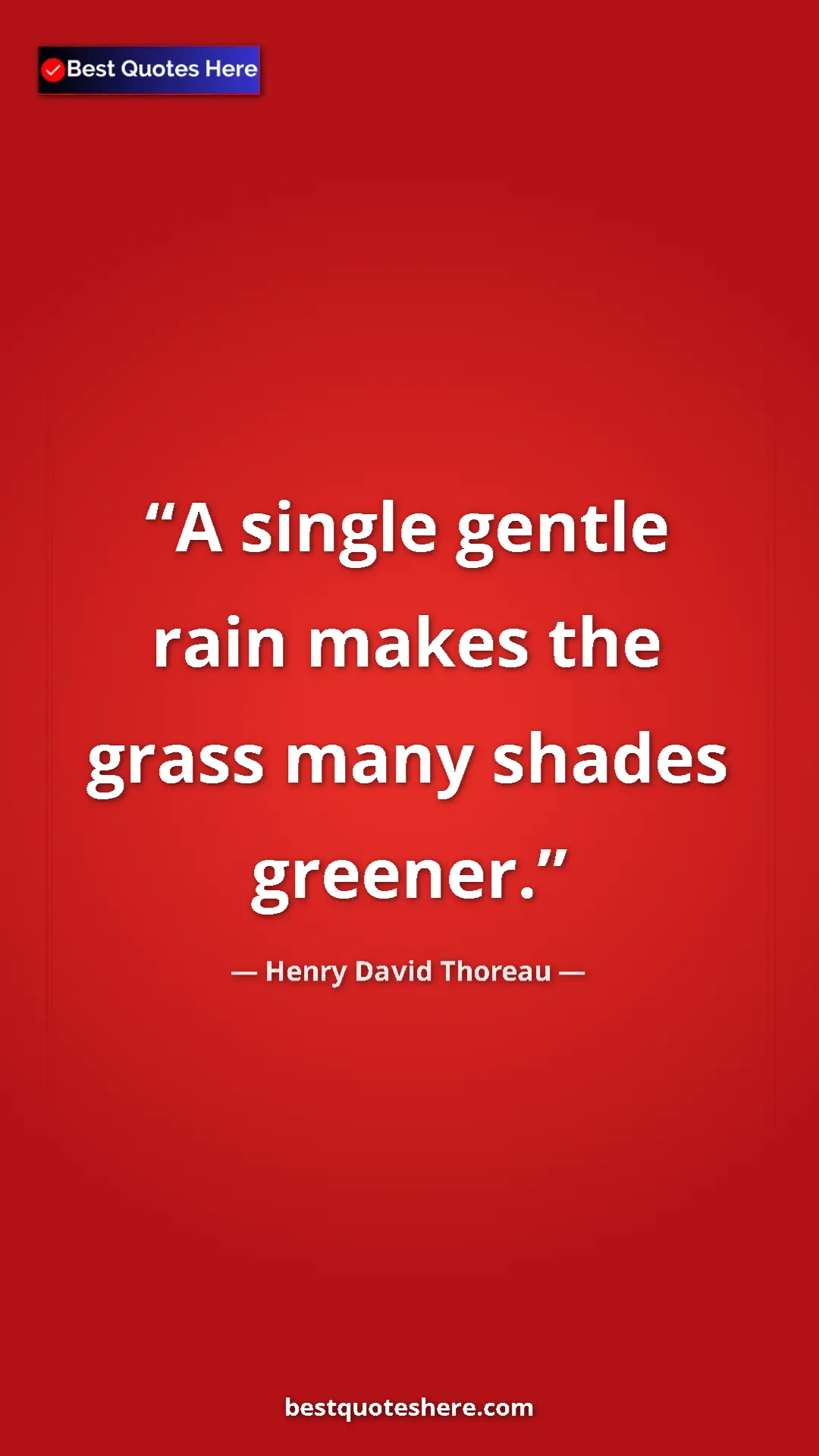 Henry David Thoreau Quote Card: "A single gentle rain makes the grass many shades greener." Pinterest quote poster by Henry David Thoreau: "A single gentle rain makes the grass many shades greener."