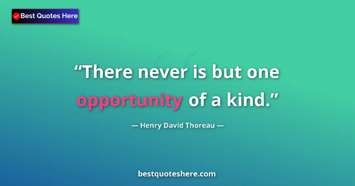 Quote by Henry David Thoreau: There never is but one opportunity of a kind....