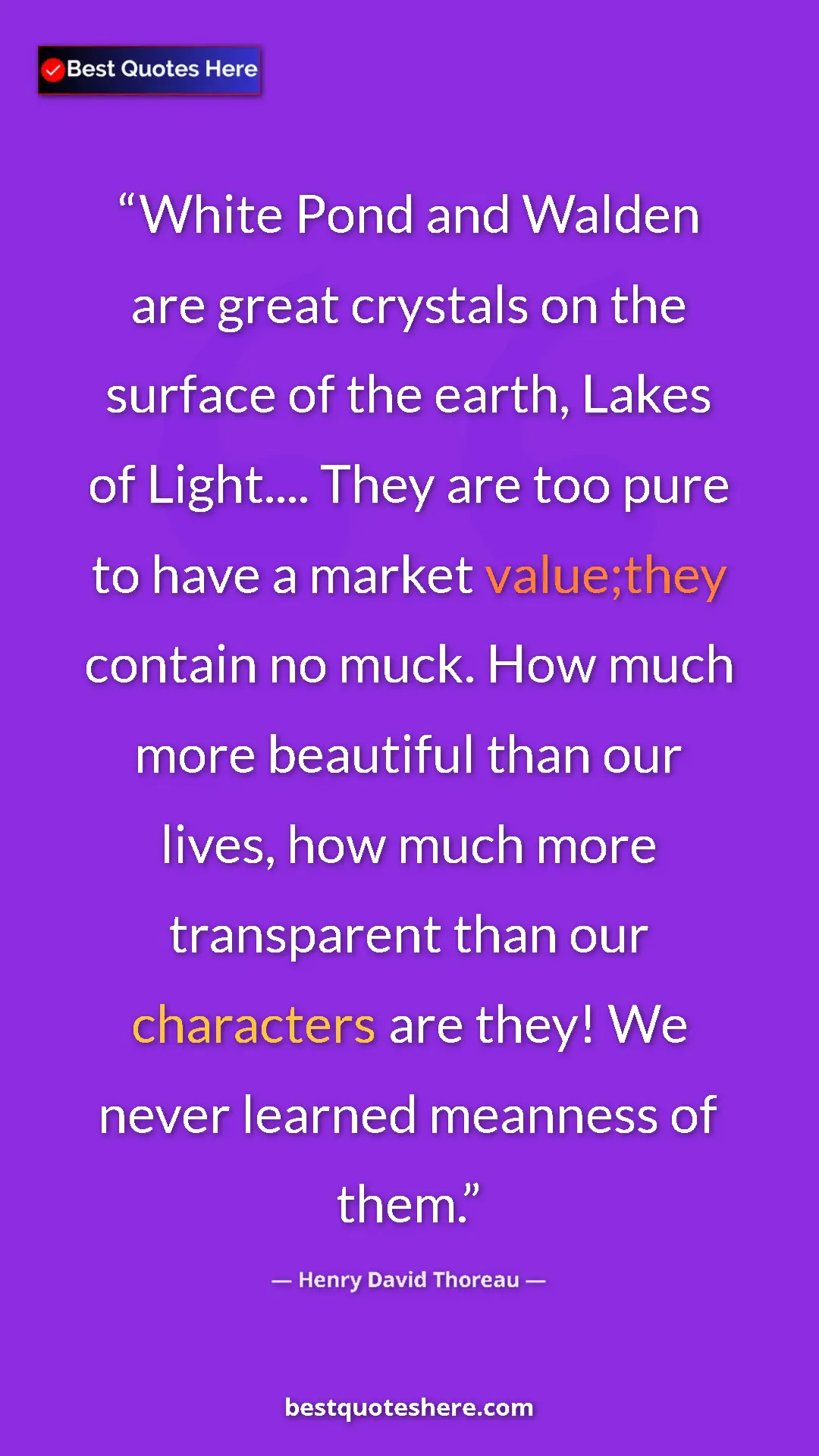 Pinterest quote poster by Henry David Thoreau: "White Pond and Walden are great crystals on the surface of..."