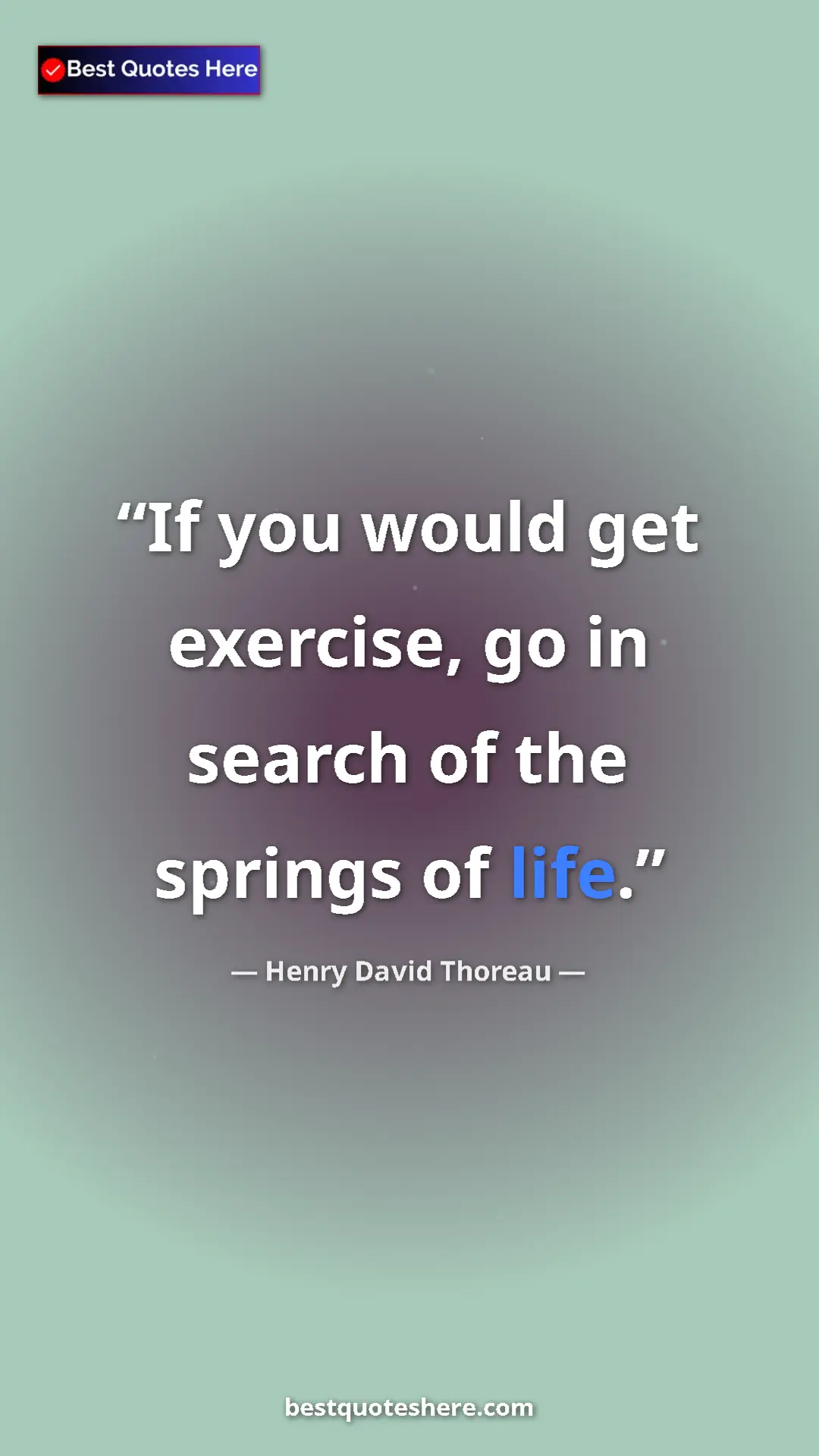 Pinterest quote poster by Henry David Thoreau: "If you would get exercise, go in search of the springs of li"