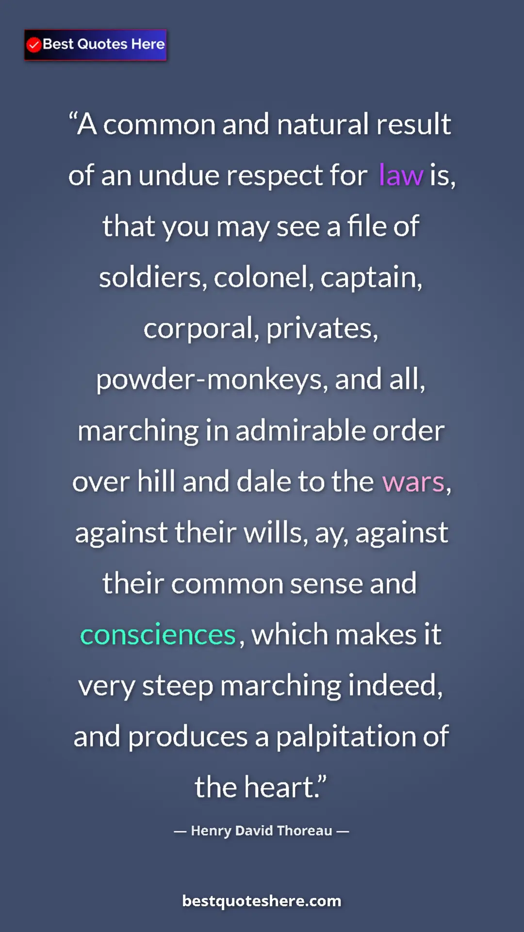 Pinterest quote poster by Henry David Thoreau: "A common and natural result of an undue respect for law is,..."