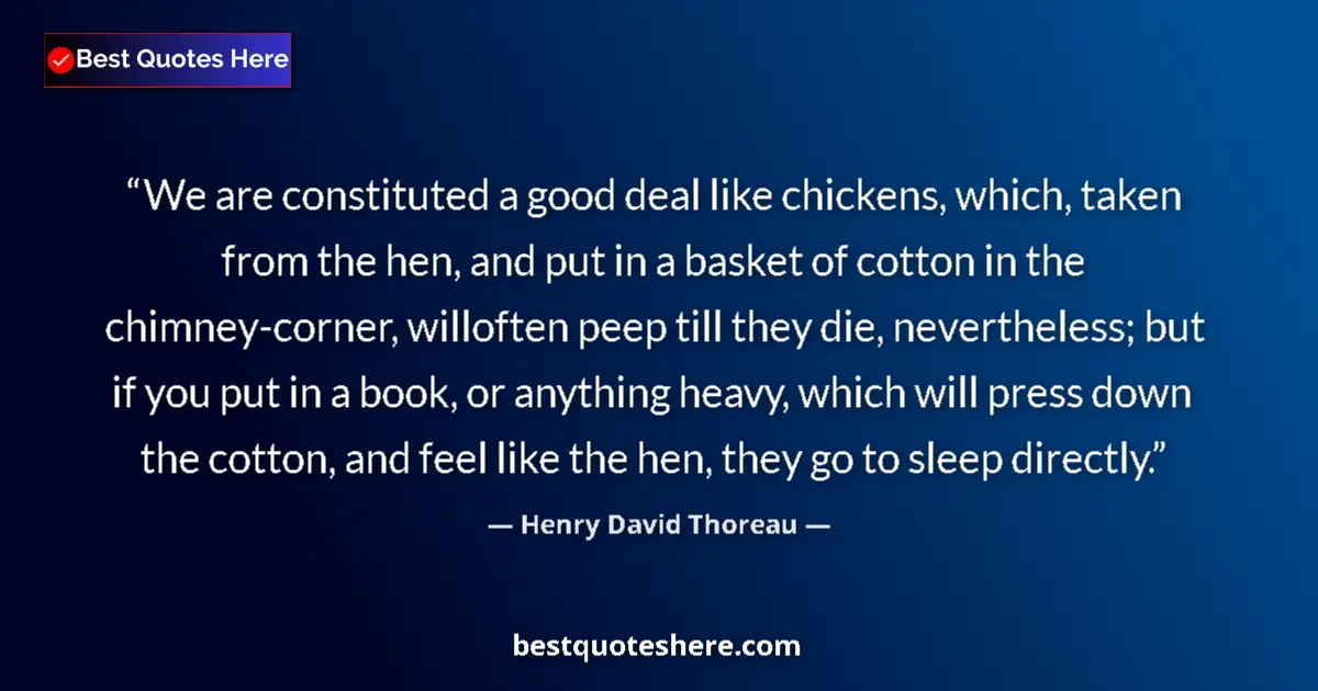 Quote by Henry David Thoreau: We are constituted a good deal like chickens, which, taken from the hen, and put in a basket of cott...