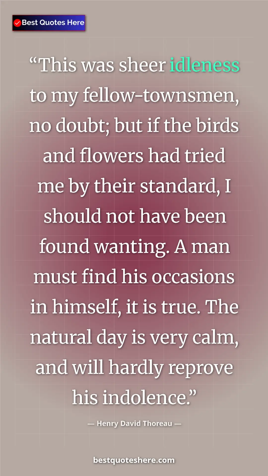 Pinterest quote poster by Henry David Thoreau: "This was sheer idleness to my fellow-townsmen, no doubt;..."