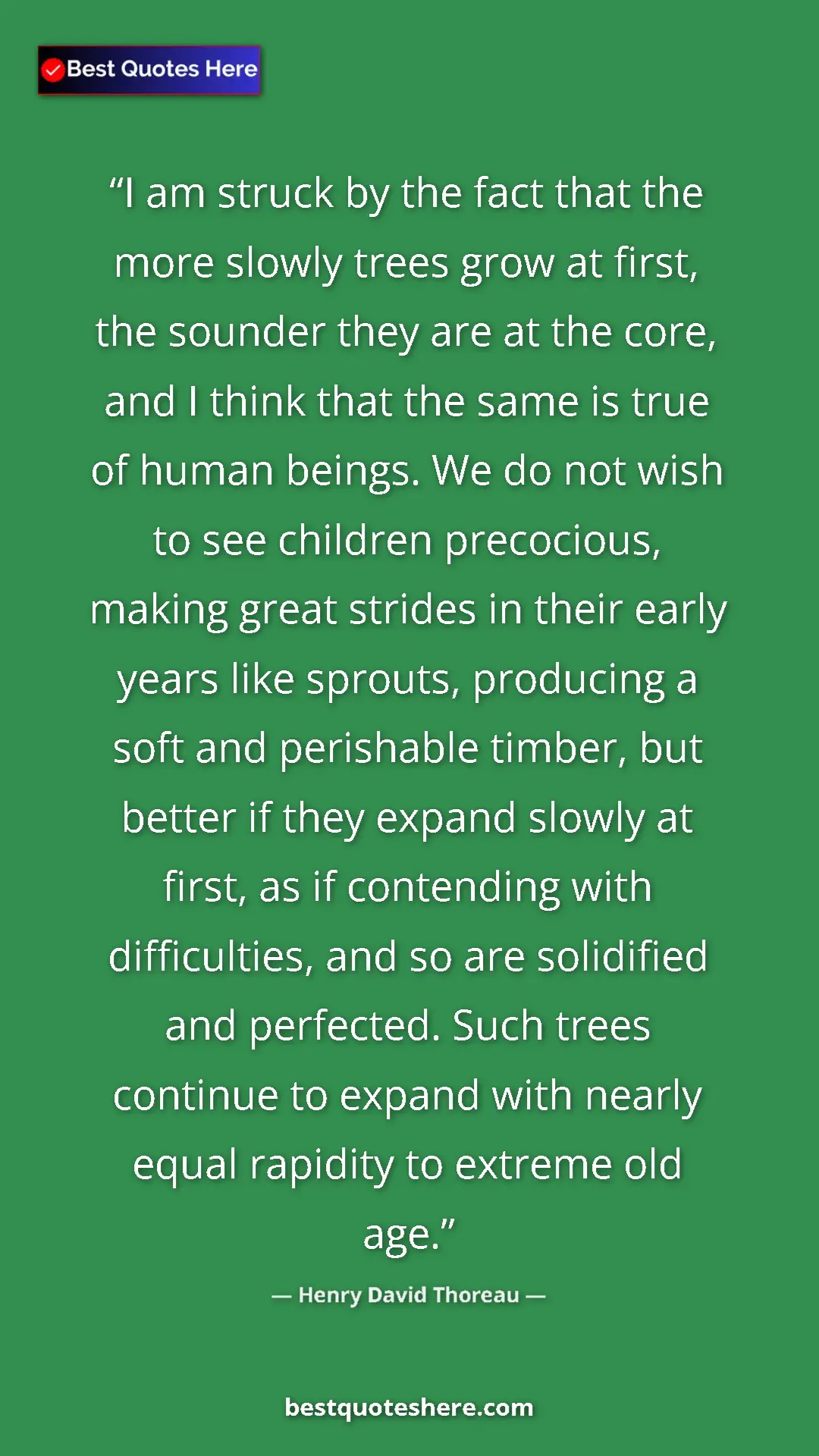 Henry David Thoreau Quote Card: "I am struck by the fact that the more slowly trees grow at..." Pinterest quote poster by Henry David Thoreau: "I am struck by the fact that the more slowly trees grow at..."