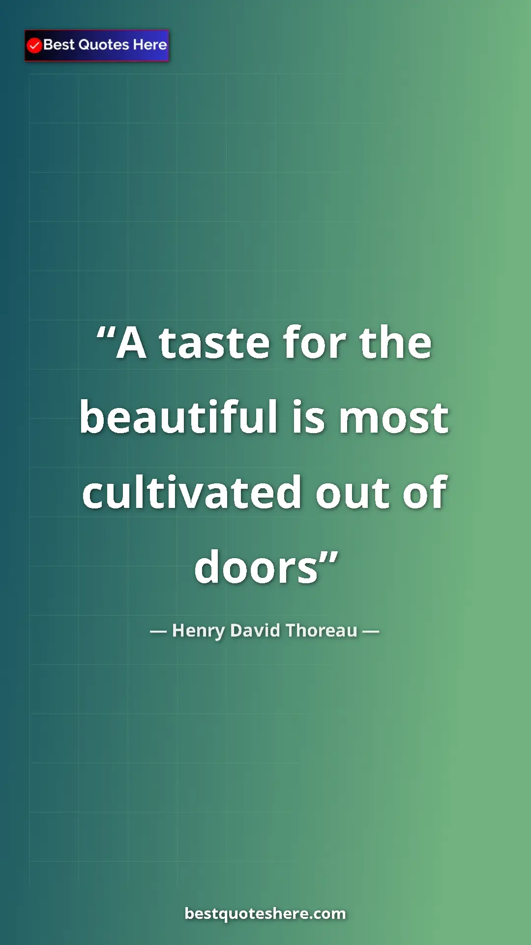 Henry David Thoreau Quote Card: "A taste for the beautiful is most cultivated out of doors" Pinterest quote poster by Henry David Thoreau: "A taste for the beautiful is most cultivated out of doors"