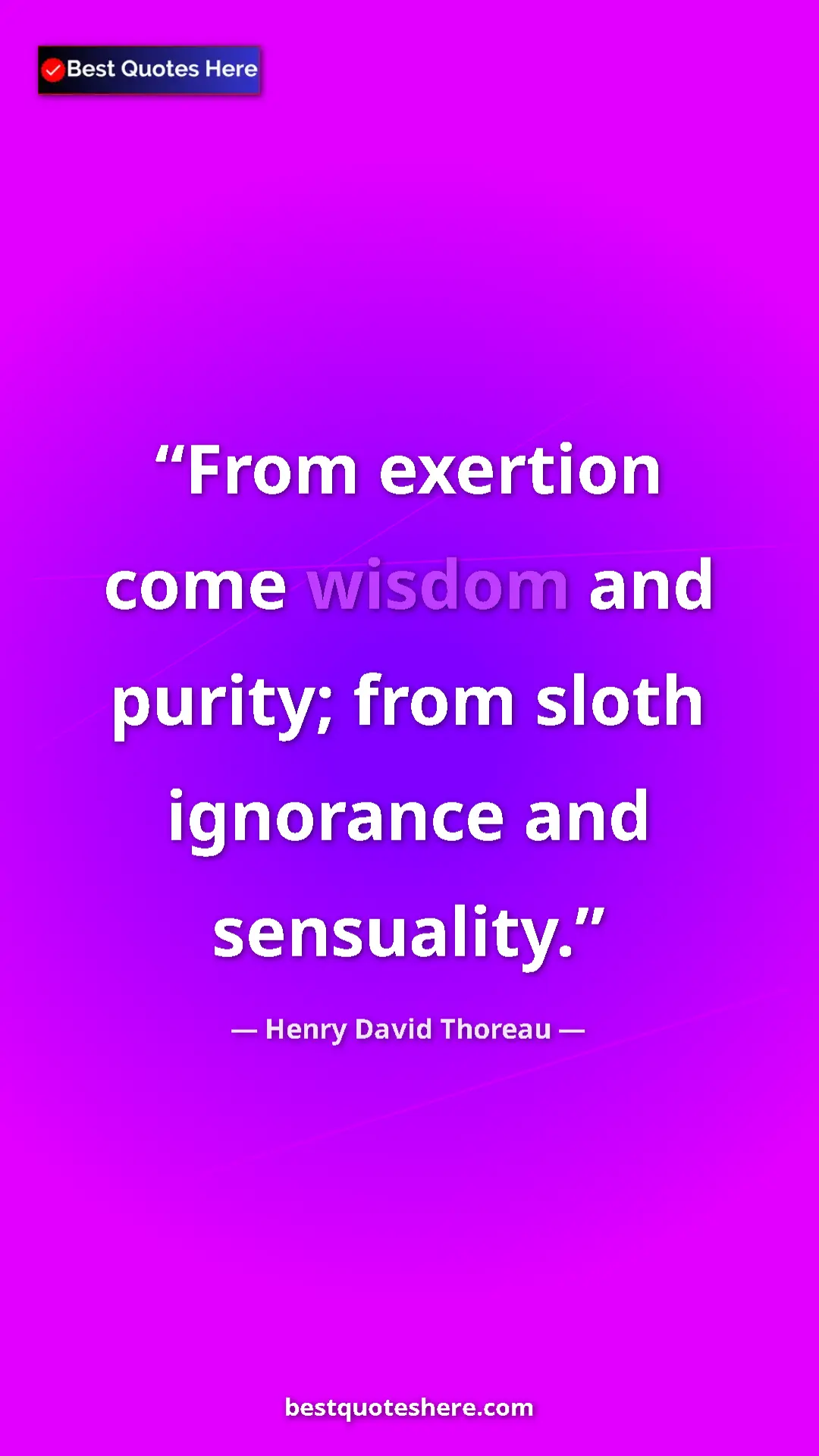 Henry David Thoreau Quote Card: "From exertion come wisdom and purity; from sloth ignorance..." Pinterest quote poster by Henry David Thoreau: "From exertion come wisdom and purity; from sloth ignorance..."
