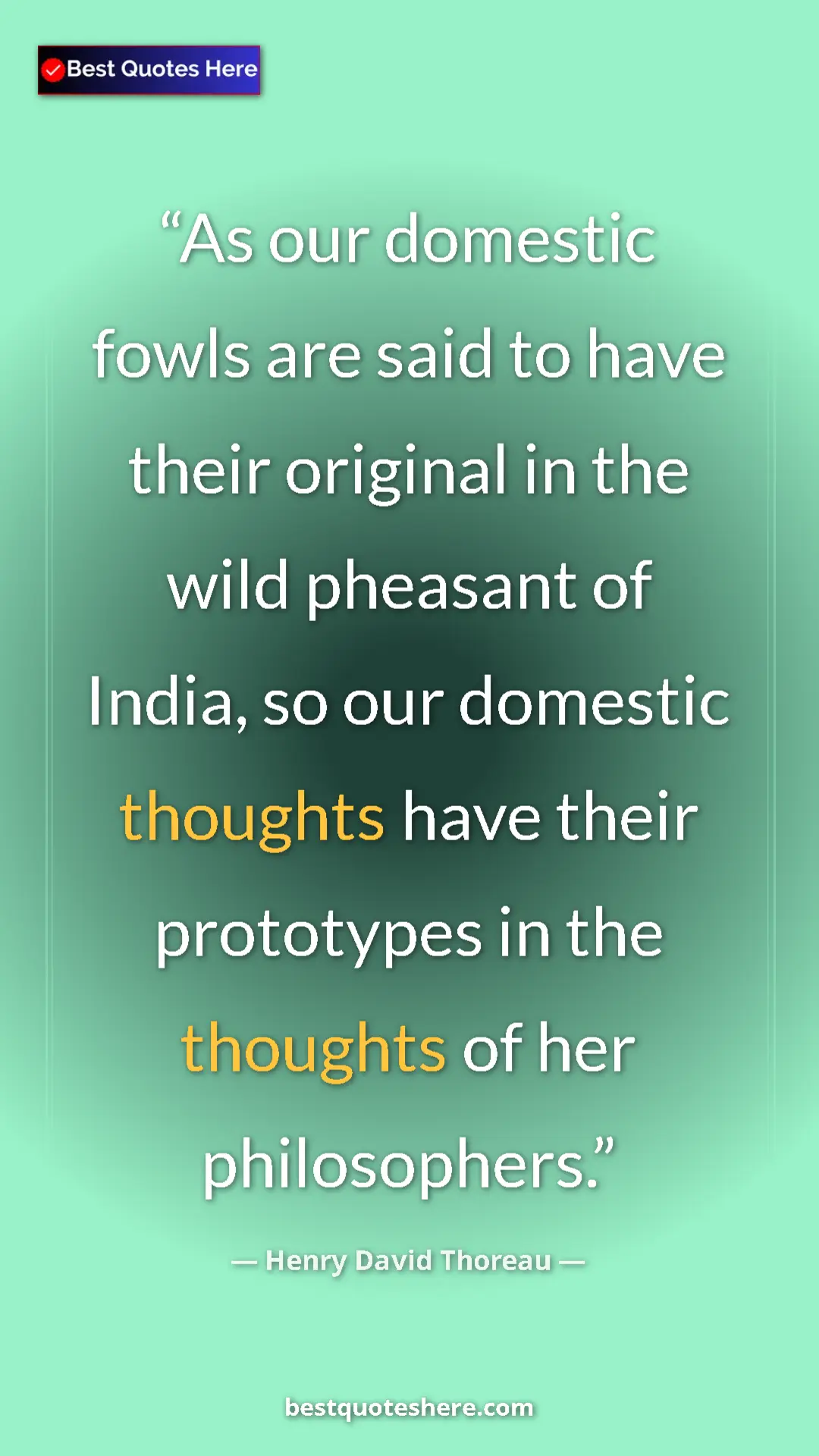 Henry David Thoreau Quote Card: "As our domestic fowls are said to have their original in..." Pinterest quote poster by Henry David Thoreau: "As our domestic fowls are said to have their original in..."