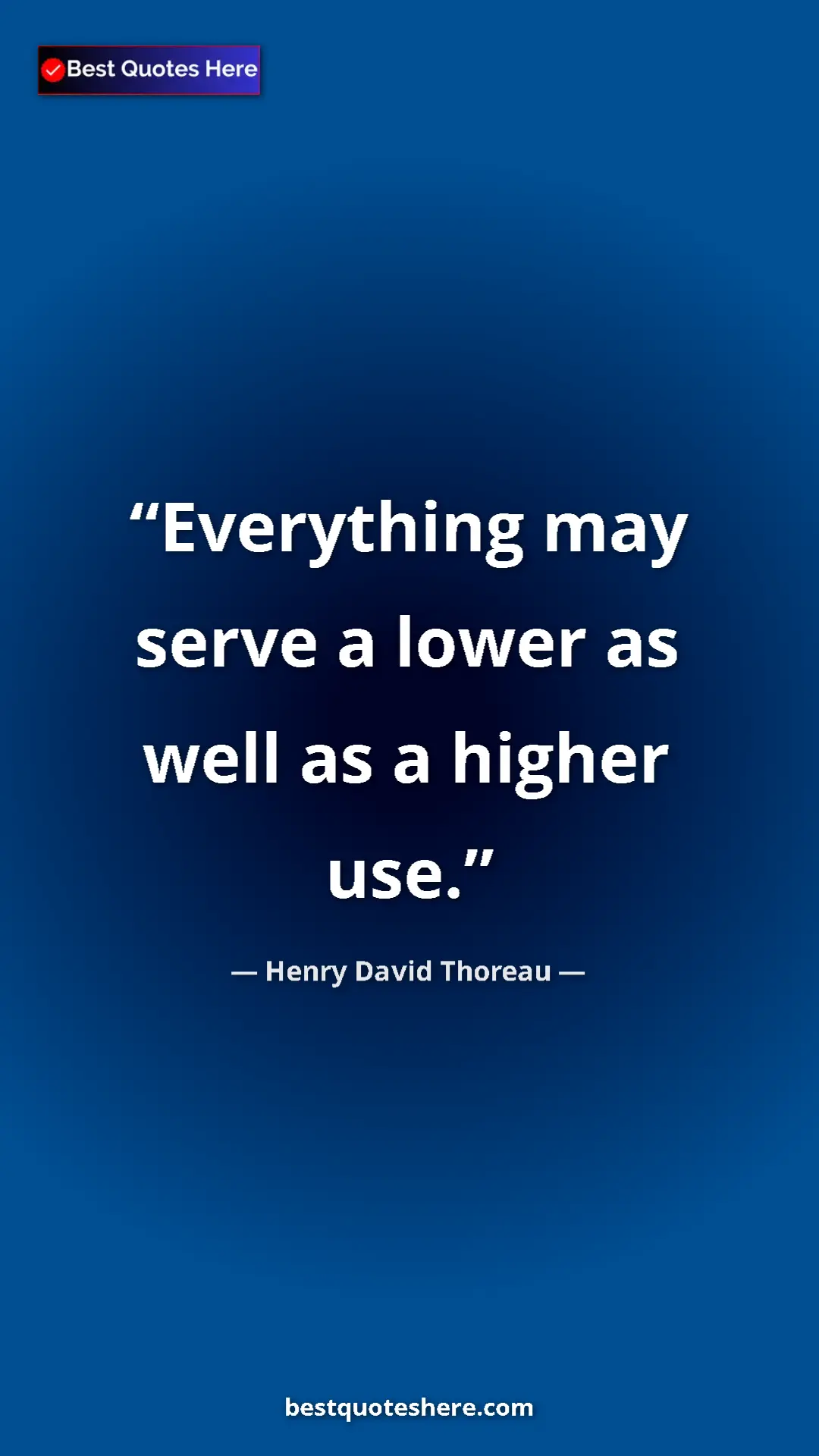 Pinterest quote poster by Henry David Thoreau: "Everything may serve a lower as well as a higher use."