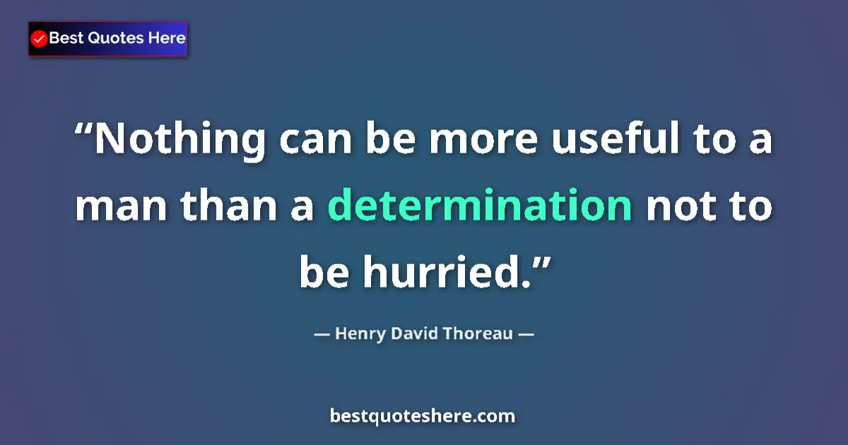 Image for the quote by Henry David Thoreau: Nothing can be more useful to a man than a determination not to be hurried....