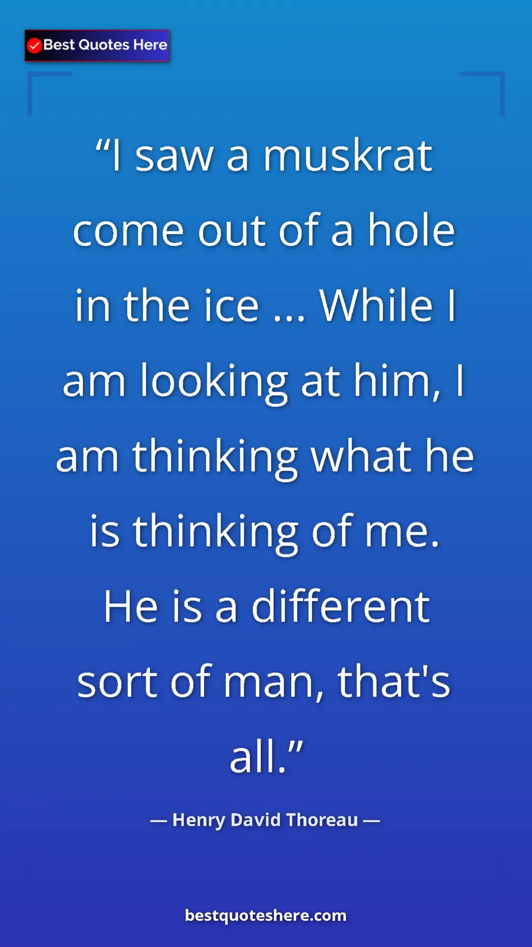 Henry David Thoreau Quote Card: "I saw a muskrat come out of a hole in the ice ... While I..." Pinterest quote poster by Henry David Thoreau: "I saw a muskrat come out of a hole in the ice ... While I..."