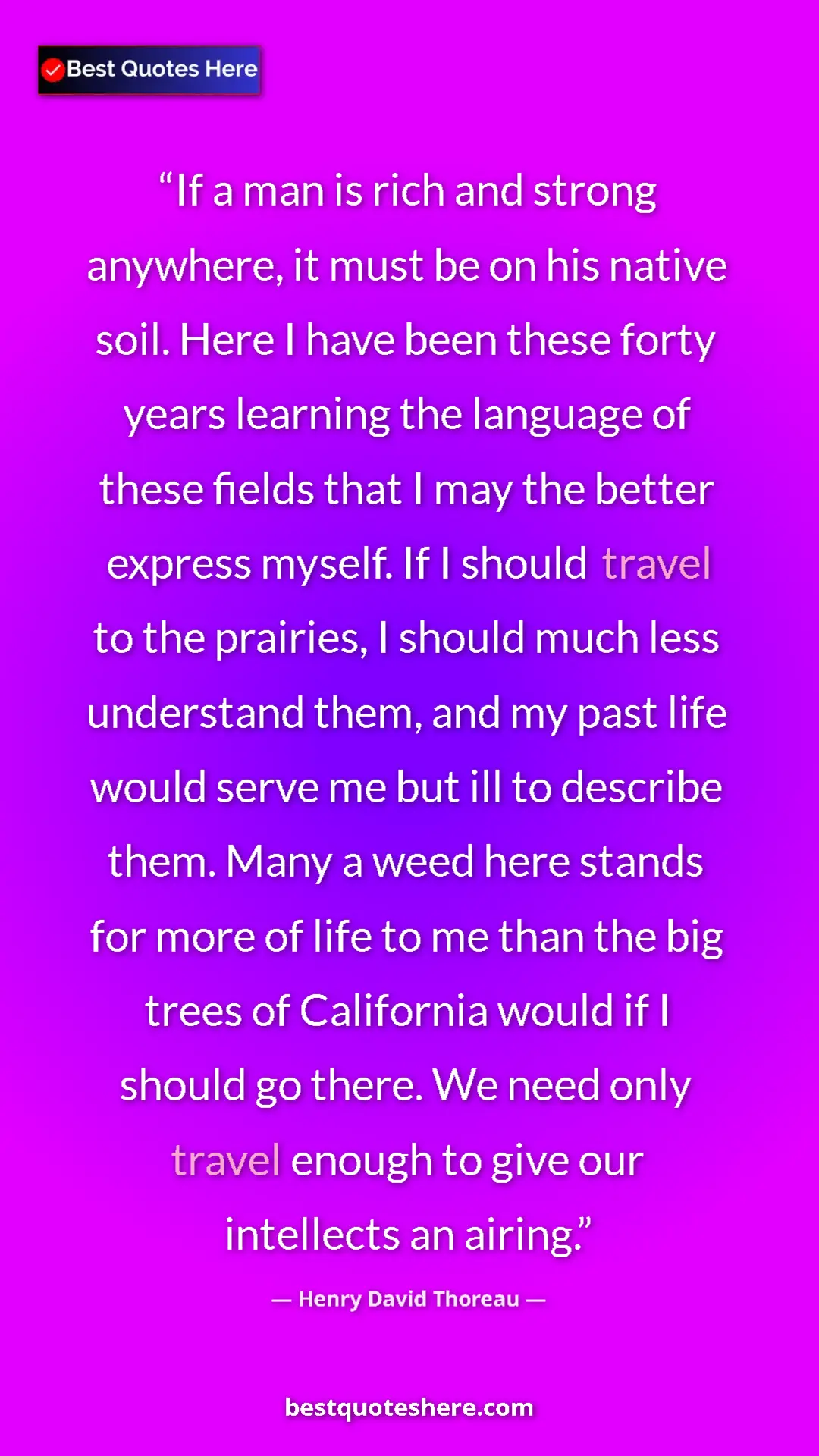 Henry David Thoreau Quote Card: "If a man is rich and strong anywhere, it must be on his..." Pinterest quote poster by Henry David Thoreau: "If a man is rich and strong anywhere, it must be on his..."