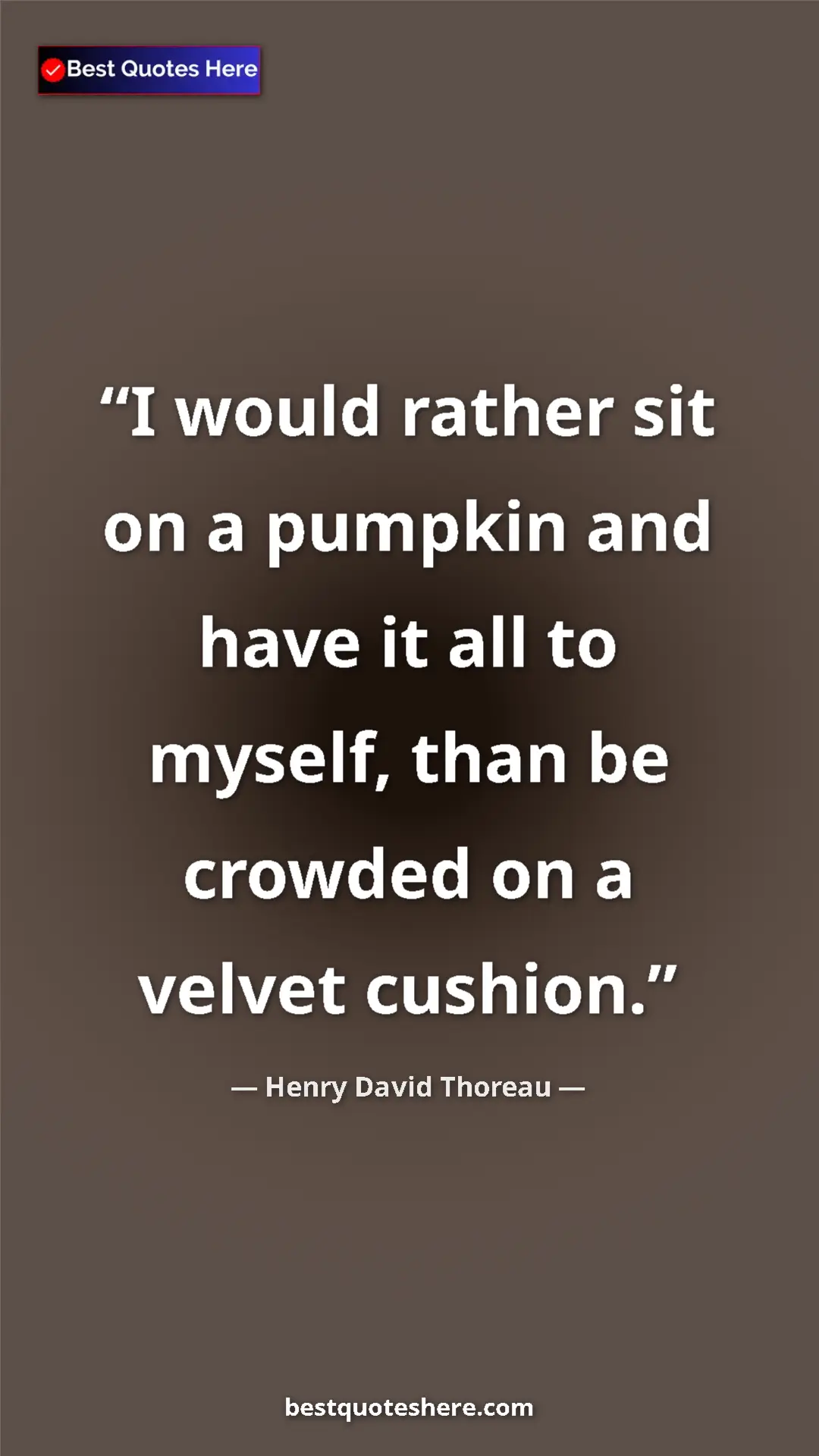 Henry David Thoreau Quote Card: "I would rather sit on a pumpkin and have it all to myself,..." Pinterest quote poster by Henry David Thoreau: "I would rather sit on a pumpkin and have it all to myself,..."