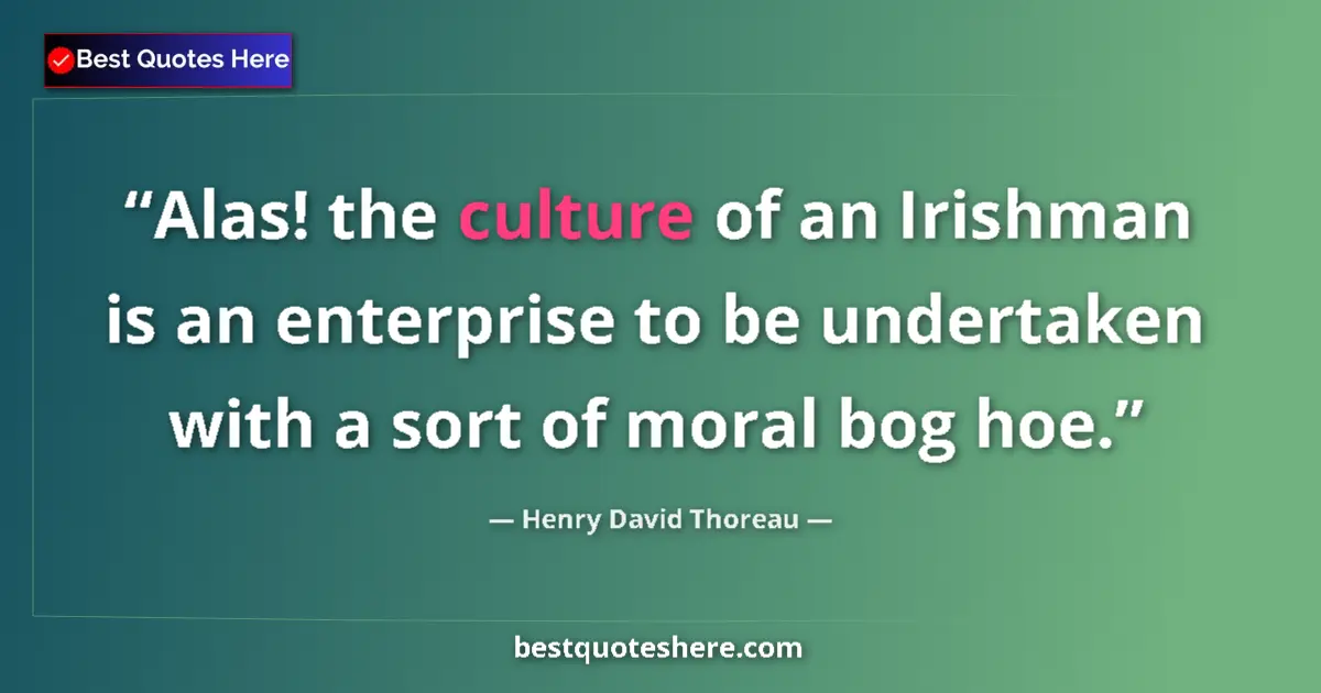 Quote by Henry David Thoreau: Alas! the culture of an Irishman is an enterprise to be undertaken with a sort of moral bog hoe....