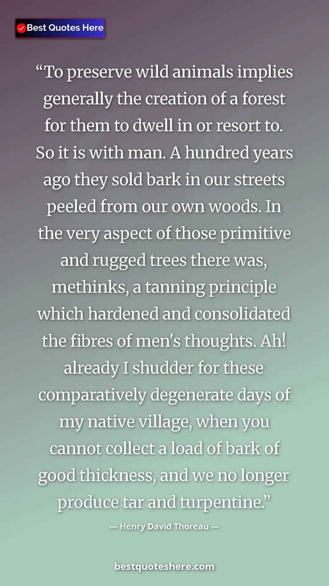 Pinterest quote poster by Henry David Thoreau: "To preserve wild animals implies generally the creation of..."