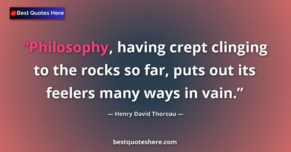 Quote by Henry David Thoreau: Philosophy, having crept clinging to the rocks so far, puts out its feelers many ways in vain....