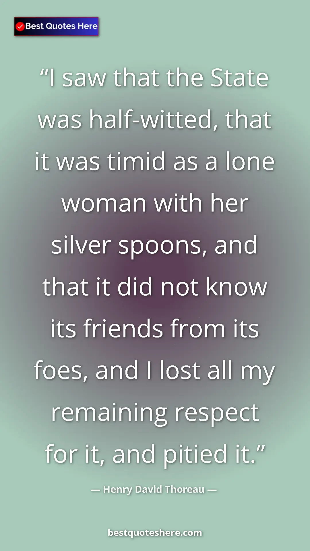 Henry David Thoreau Quote Card: "I saw that the State was half-witted, that it was timid as..." Pinterest quote poster by Henry David Thoreau: "I saw that the State was half-witted, that it was timid as..."