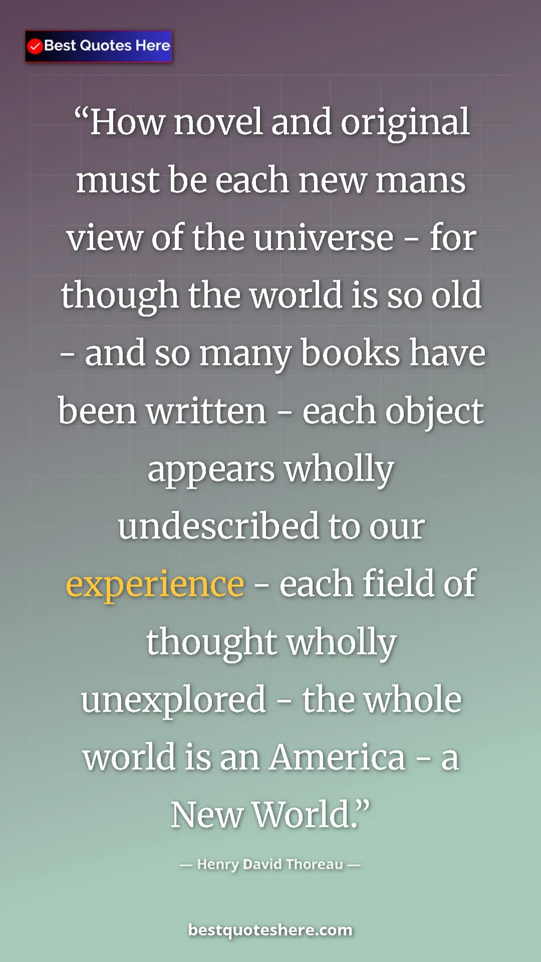 Pinterest quote poster by Henry David Thoreau: "How novel and original must be each new mans view of the..."