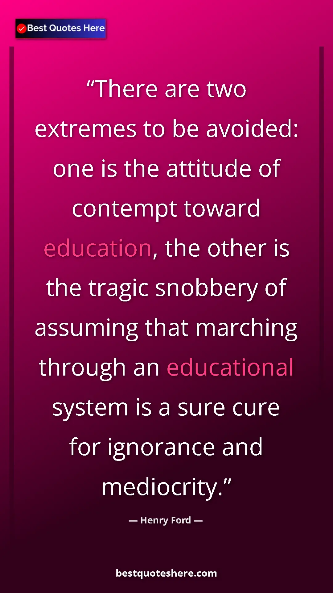 Henry Ford Quote Card: "There are two extremes to be avoided: one is the attitude..." Pinterest quote poster by Henry Ford: "There are two extremes to be avoided: one is the attitude..."