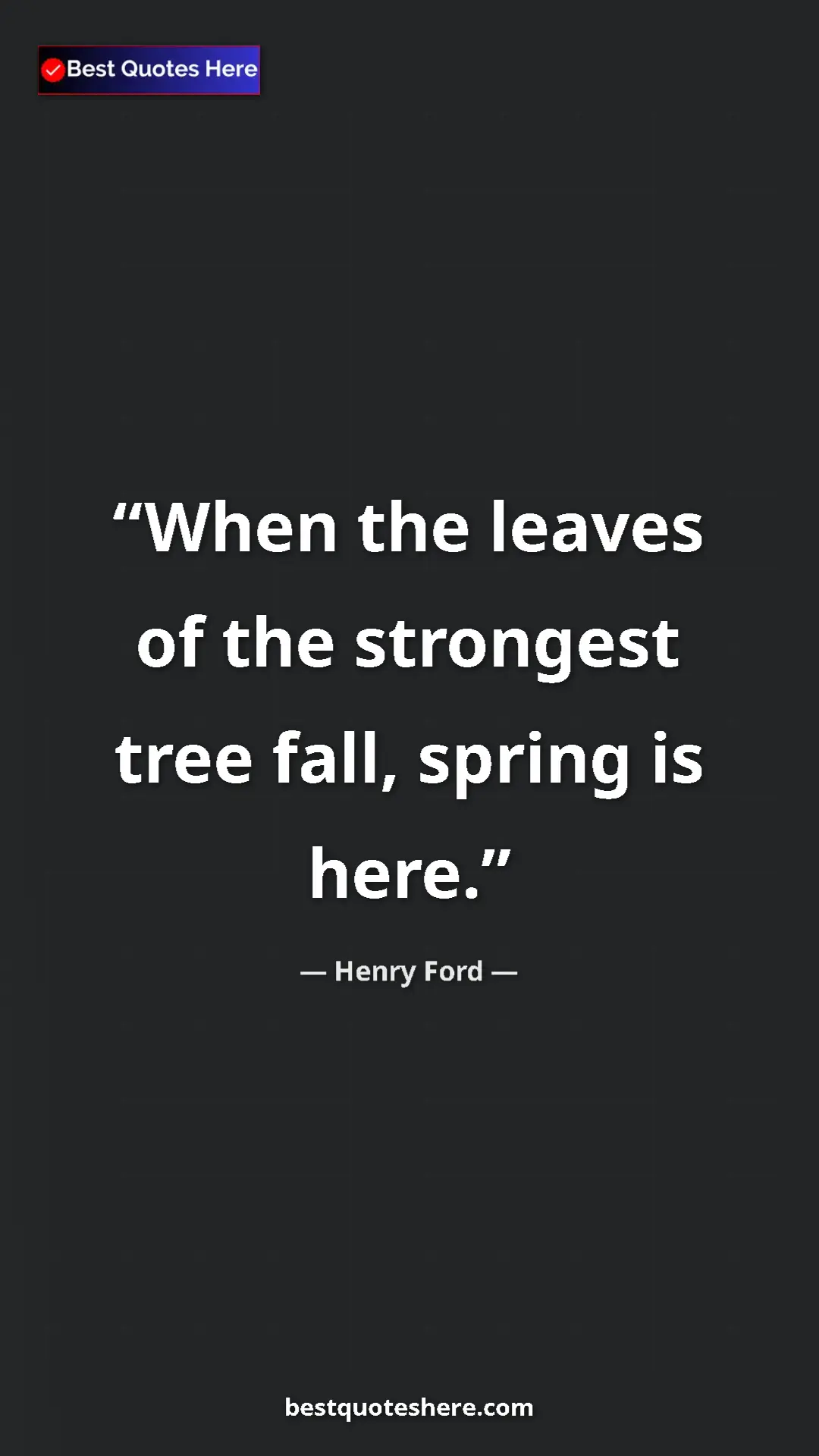 Pinterest quote poster by Henry Ford: "When the leaves of the strongest tree fall, spring is here."