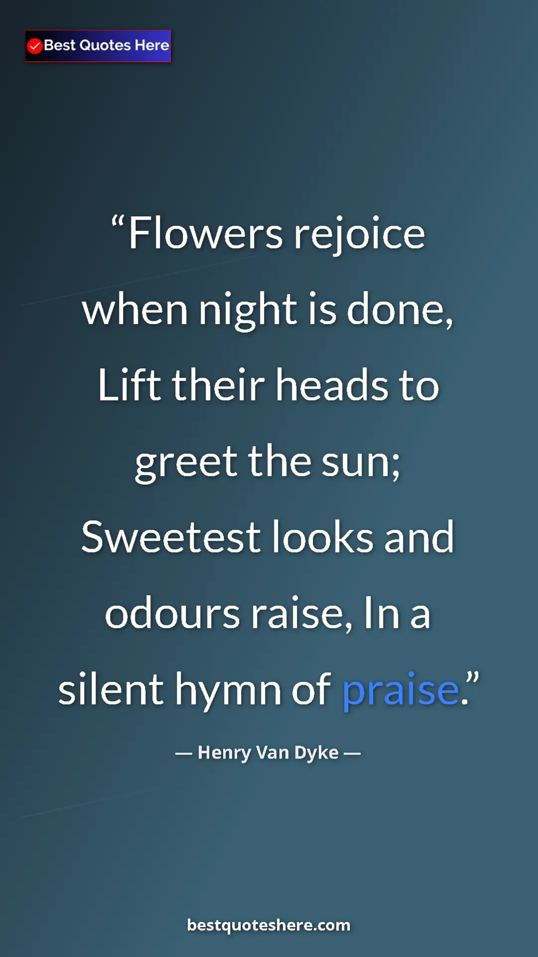 Pinterest quote poster by Henry Van Dyke: "Flowers rejoice when night is done, Lift their heads to..."