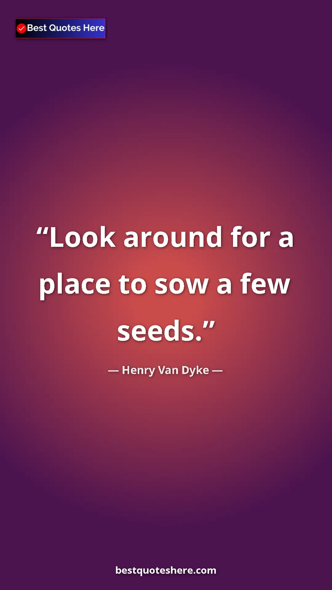 Pinterest quote poster by Henry Van Dyke: "Look around for a place to sow a few seeds."