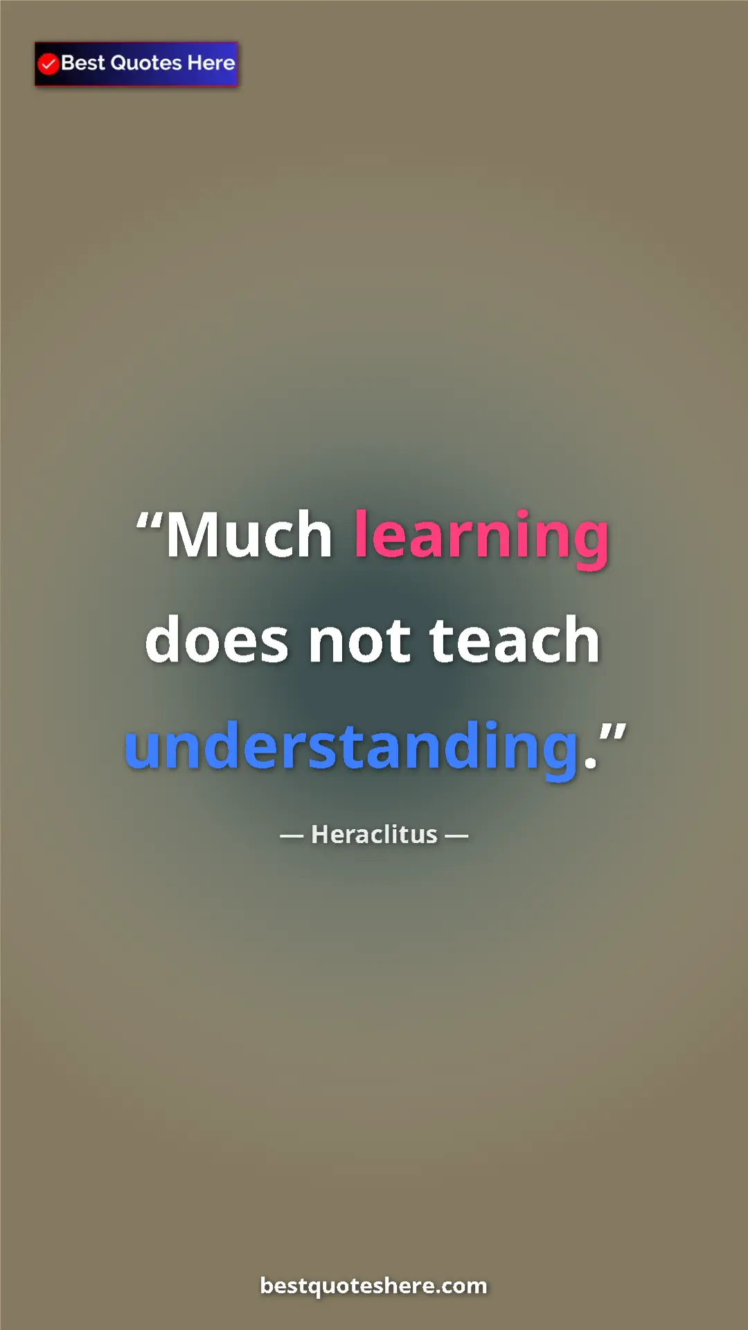 Pinterest quote poster by Heraclitus: "Much learning does not teach understanding."