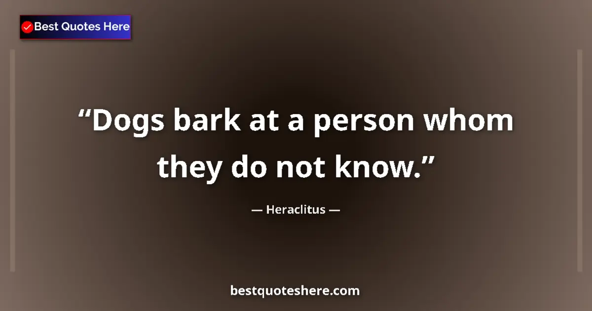 Quote by Heraclitus: Dogs bark at a person whom they do not know....