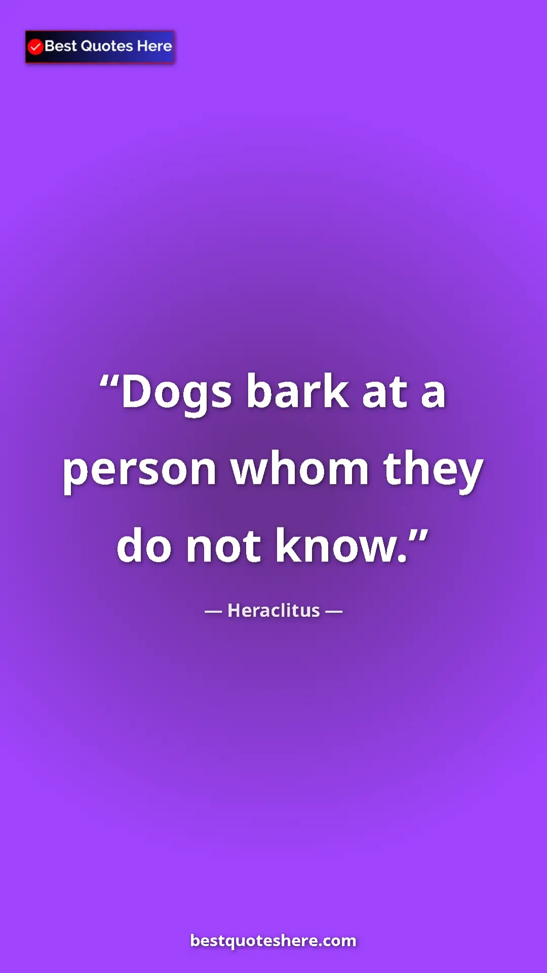 Pinterest quote poster by Heraclitus: "Dogs bark at a person whom they do not know."