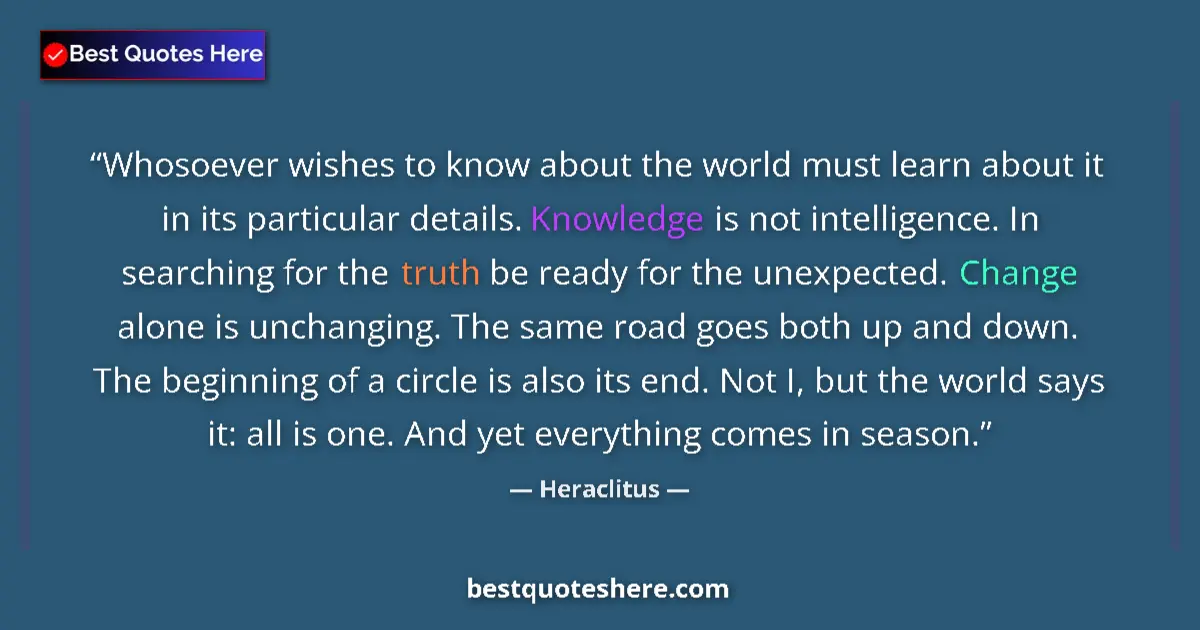 Quote by Heraclitus: Whosoever wishes to know about the world must learn about it in its particular details. Knowledge is...