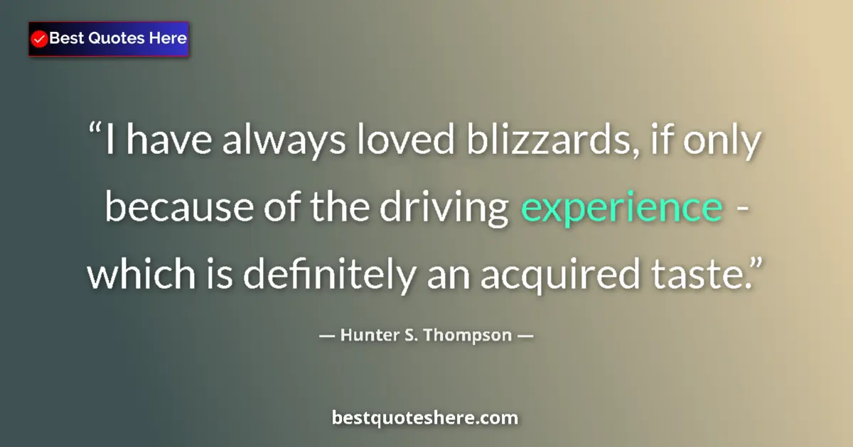 Quote by Hunter S. Thompson: I have always loved blizzards, if only because of the driving experience - which is definitely an ac...