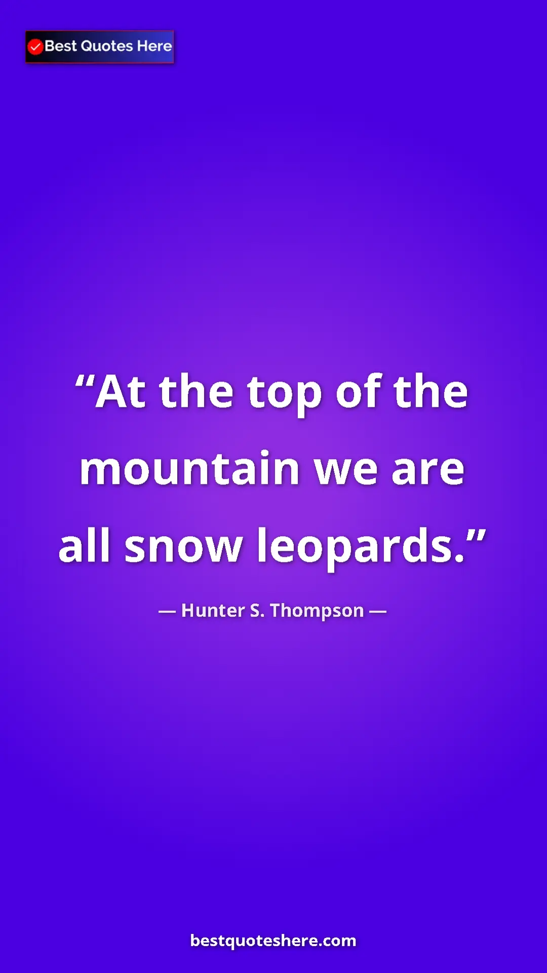 Pinterest quote poster by Hunter S. Thompson: "At the top of the mountain we are all snow leopards."