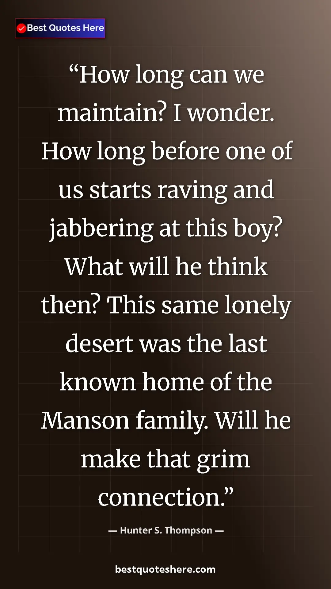 Pinterest quote poster by Hunter S. Thompson: "How long can we maintain? I wonder. How long before one of..."