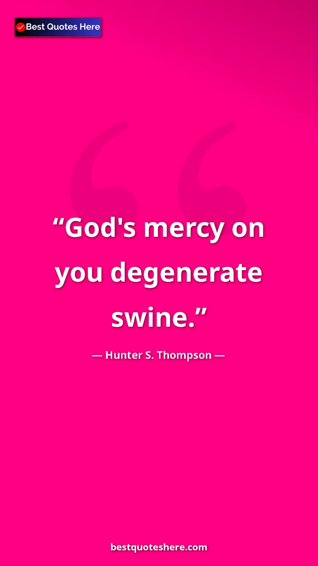 Pinterest quote poster by Hunter S. Thompson: "God's mercy on you degenerate swine."