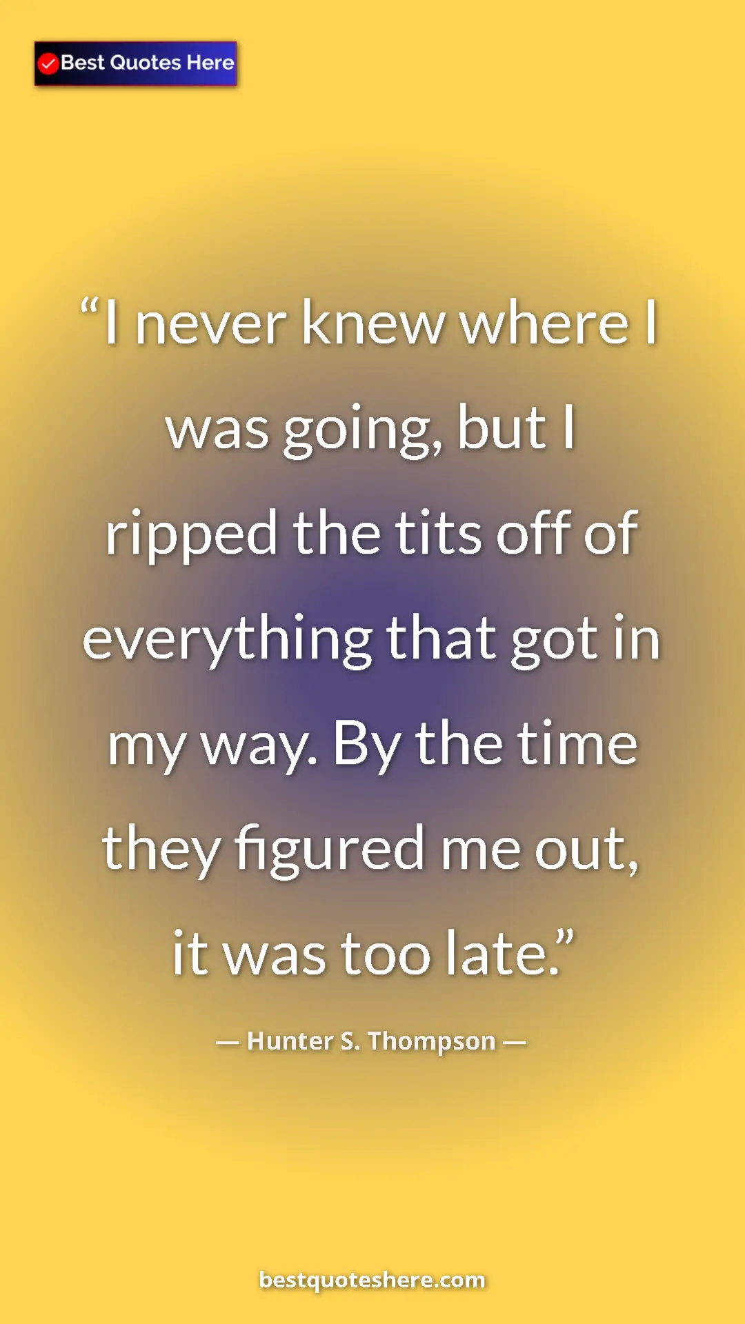 Pinterest quote poster by Hunter S. Thompson: "I never knew where I was going, but I ripped the tits off..."
