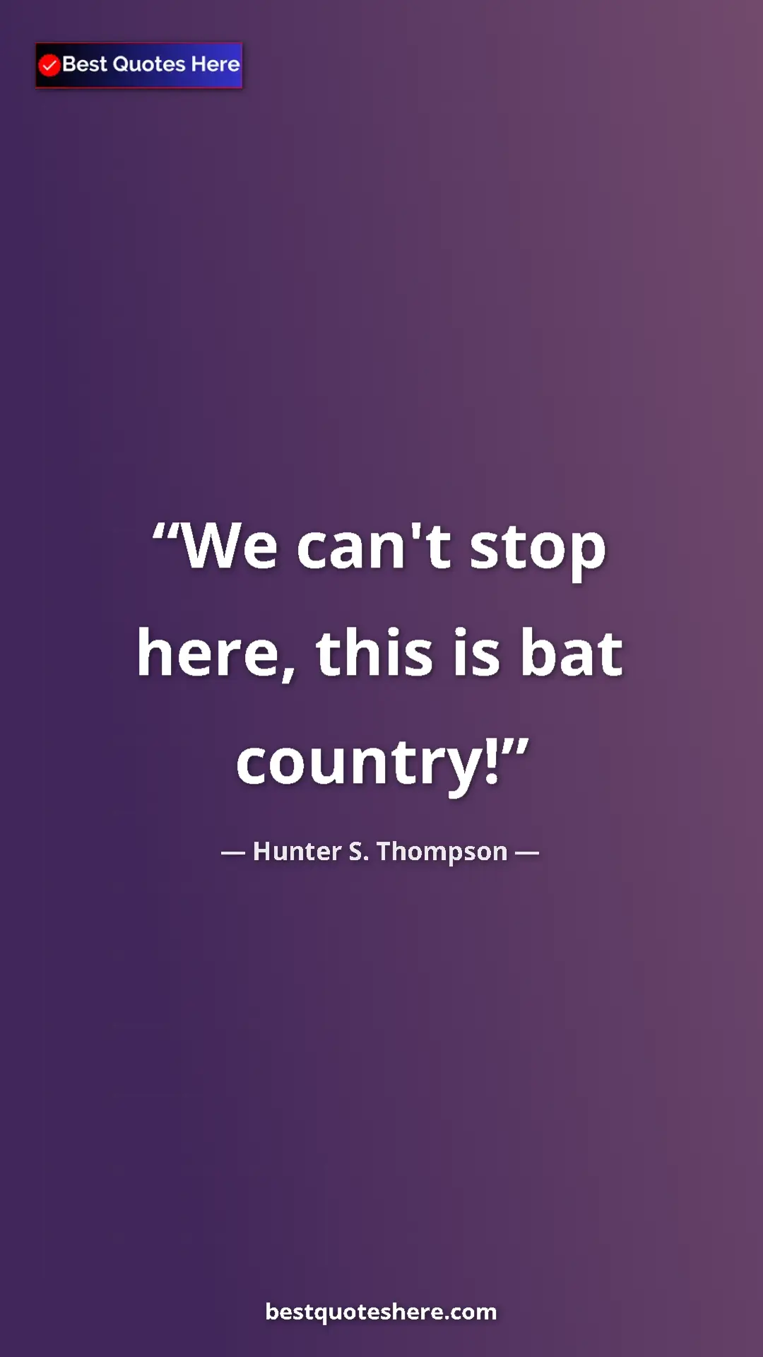 Pinterest quote poster by Hunter S. Thompson: "We can't stop here, this is bat country!"