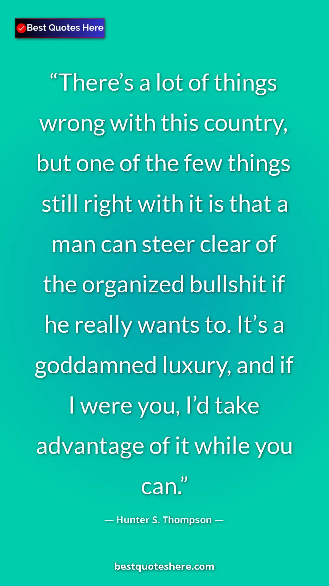 Hunter S. Thompson Quote Card: "There’s a lot of things wrong with this country, but one of..." Pinterest quote poster by Hunter S. Thompson: "There’s a lot of things wrong with this country, but one of..."