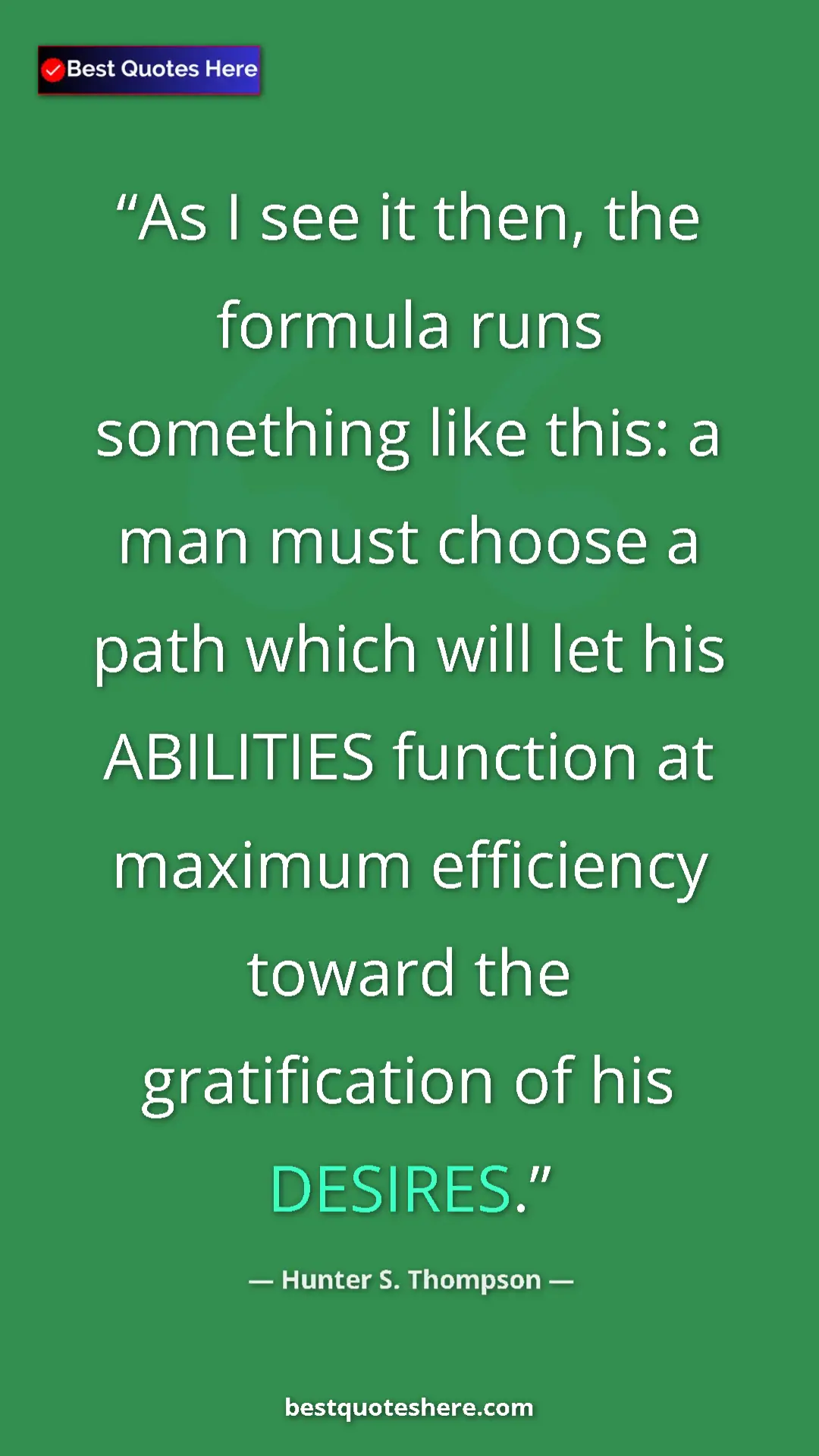 Pinterest quote poster by Hunter S. Thompson: "As I see it then, the formula runs something like this: a..."
