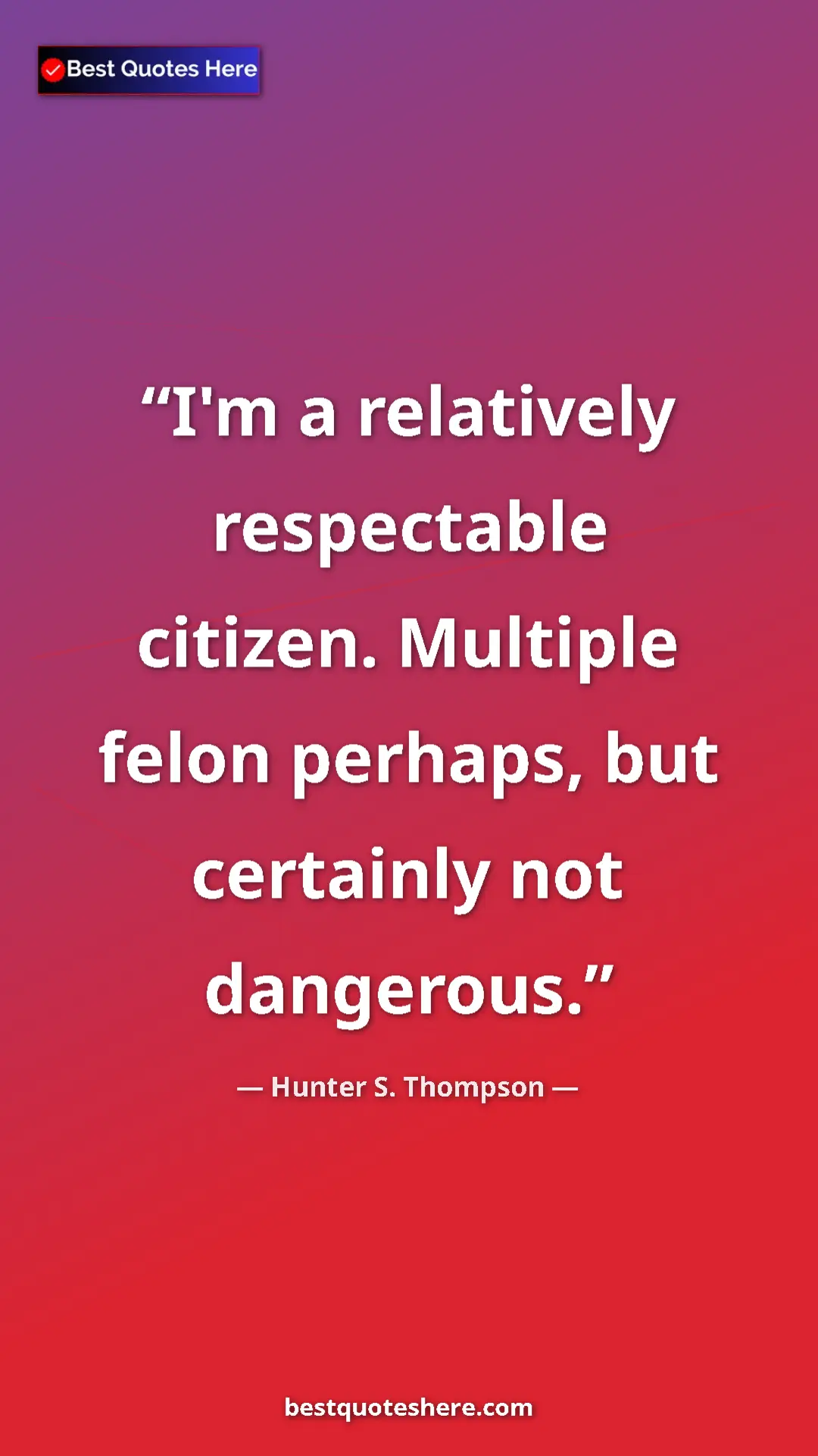 Pinterest quote poster by Hunter S. Thompson: "I'm a relatively respectable citizen. Multiple felon..."