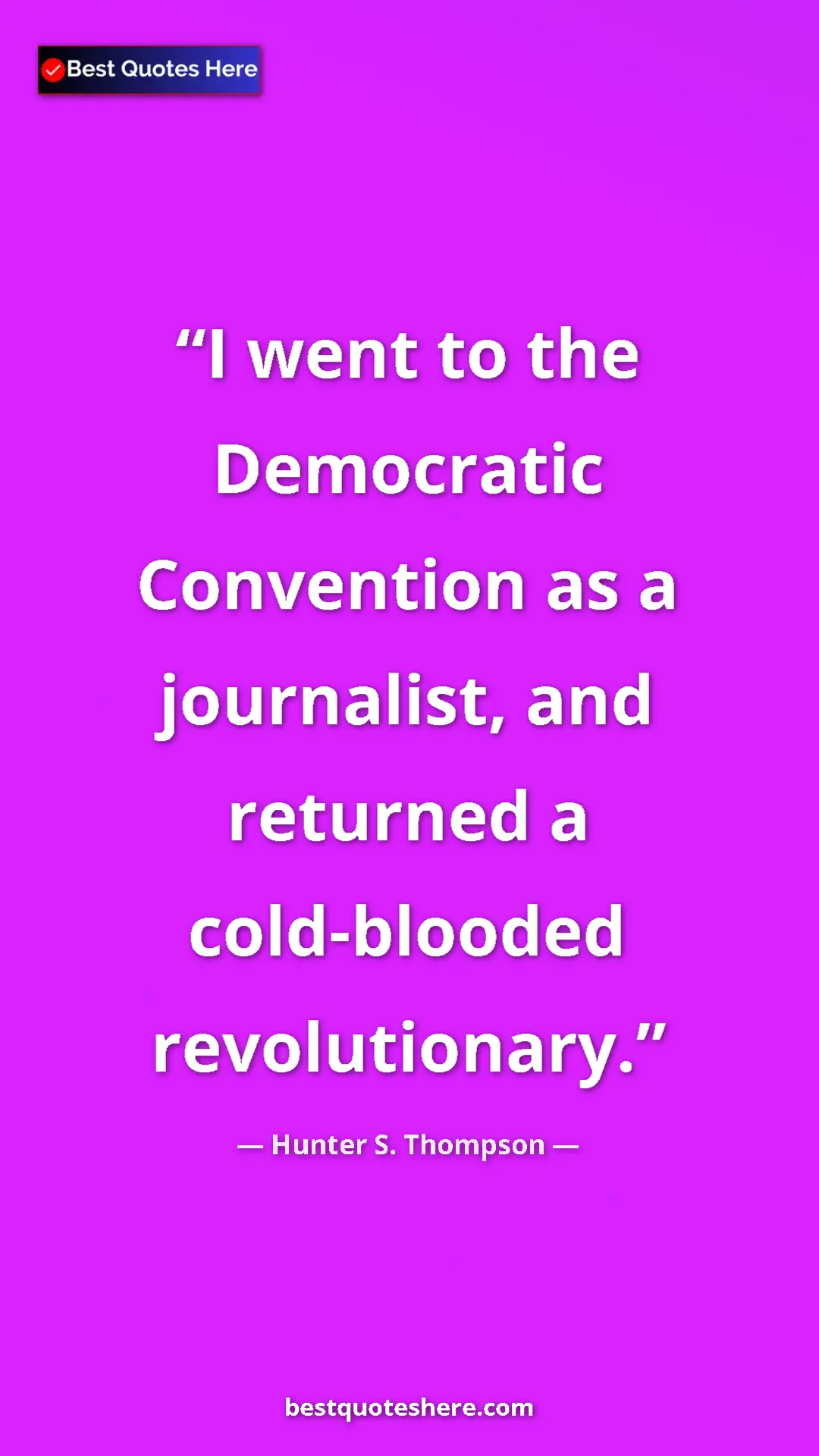 Pinterest quote poster by Hunter S. Thompson: "I went to the Democratic Convention as a journalist, and..."