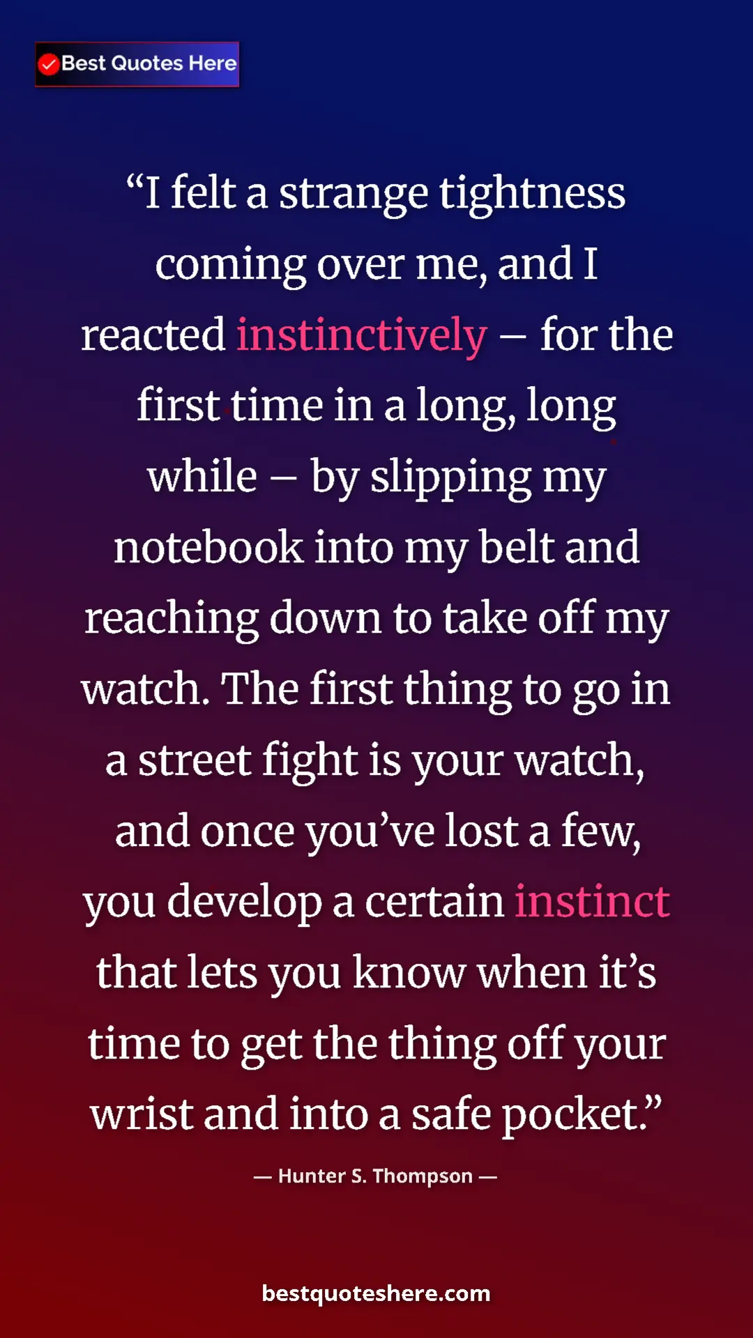 Hunter S. Thompson Quote Card: "I felt a strange tightness coming over me, and I reacted..." Pinterest quote poster by Hunter S. Thompson: "I felt a strange tightness coming over me, and I reacted..."