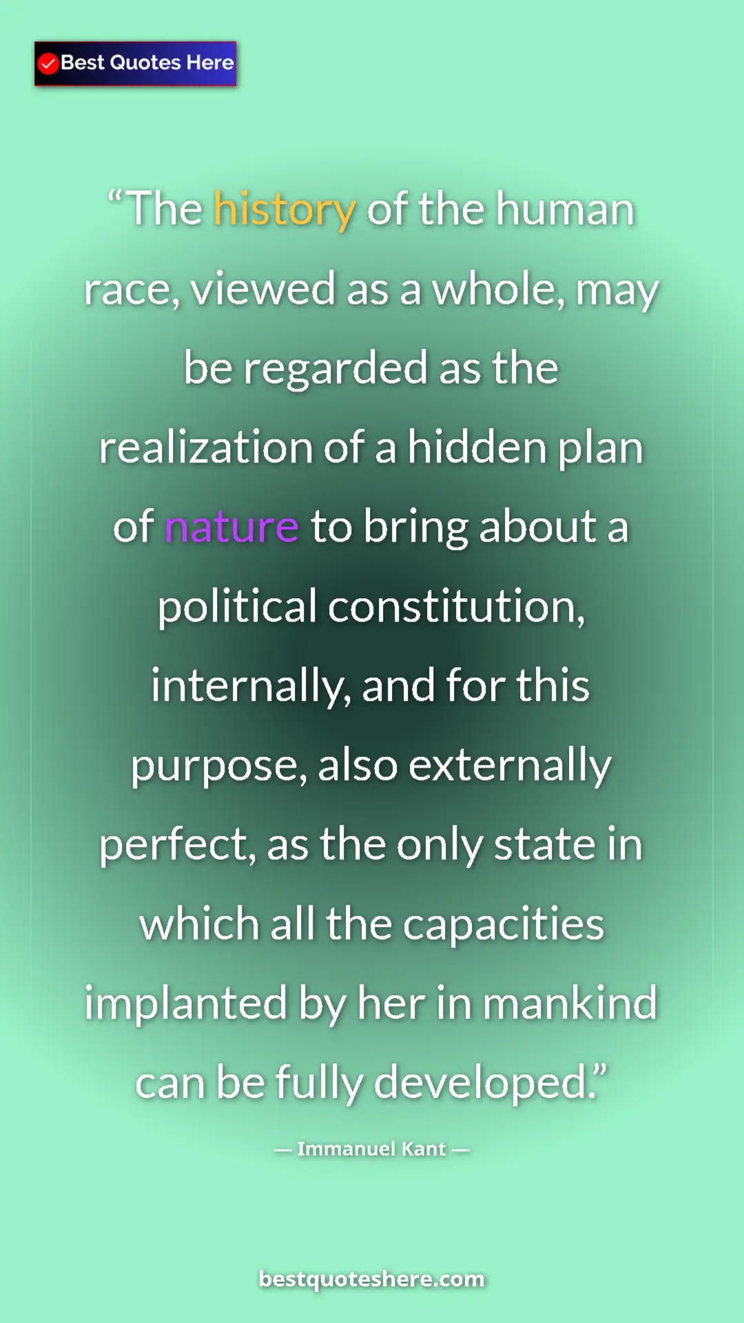 Immanuel Kant Quote Card: "The history of the human race, viewed as a whole, may be..." Pinterest quote poster by Immanuel Kant: "The history of the human race, viewed as a whole, may be..."