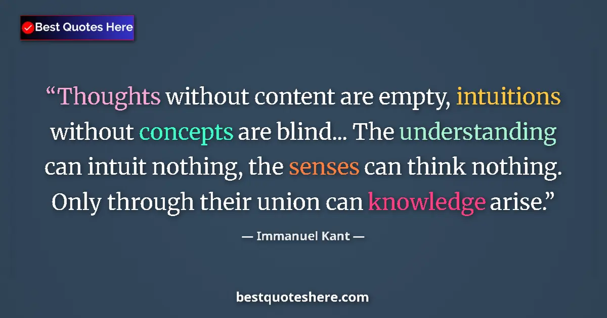Quote by Immanuel Kant: Thoughts without content are empty, intuitions without concepts are blind... The understanding can i...