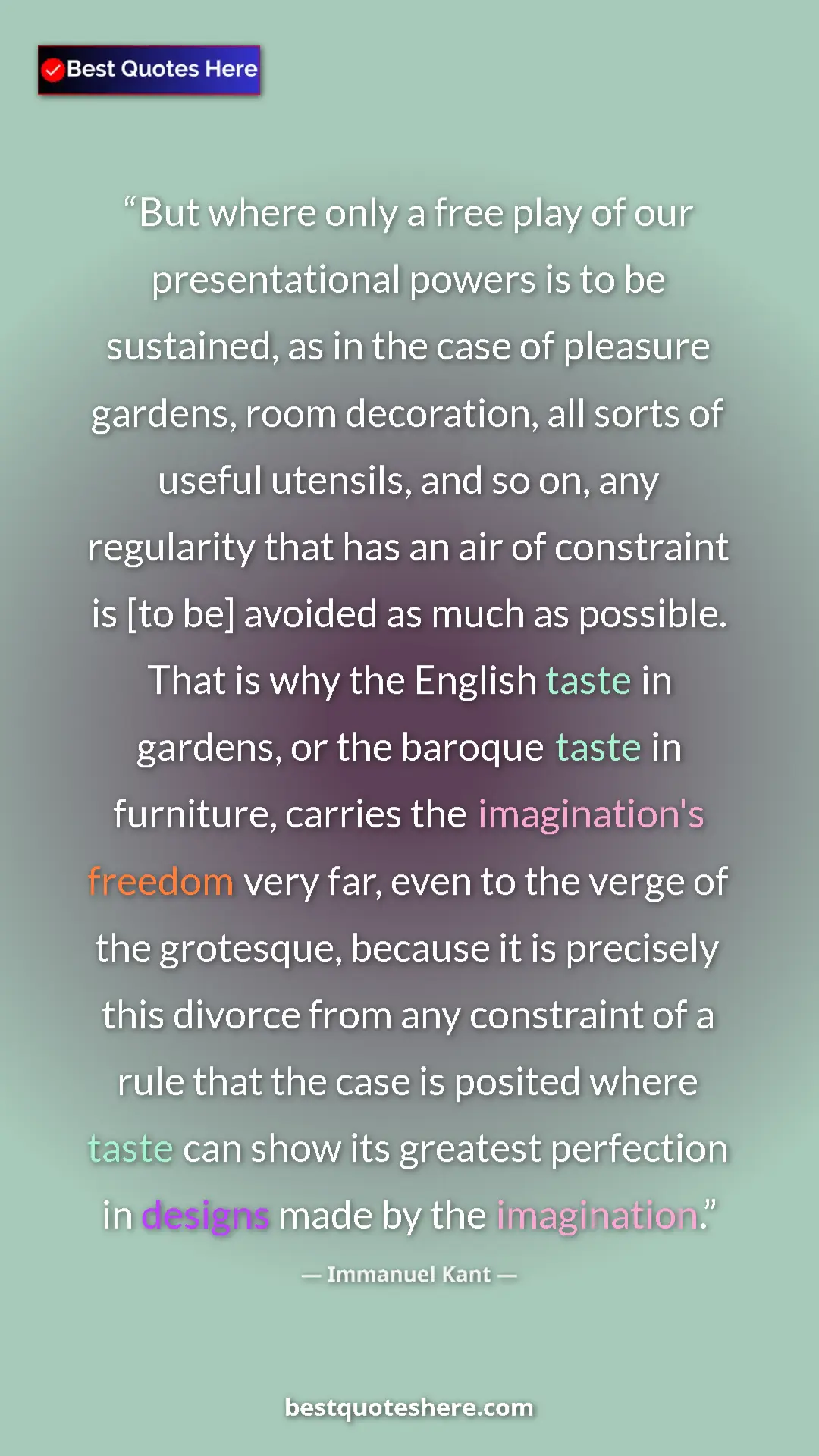 Immanuel Kant Quote Card: "But where only a free play of our presentational powers is..." Pinterest quote poster by Immanuel Kant: "But where only a free play of our presentational powers is..."
