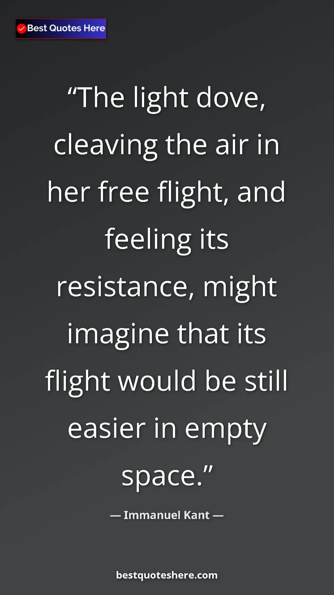 Immanuel Kant Quote Card: "The light dove, cleaving the air in her free flight, and..." Pinterest quote poster by Immanuel Kant: "The light dove, cleaving the air in her free flight, and..."