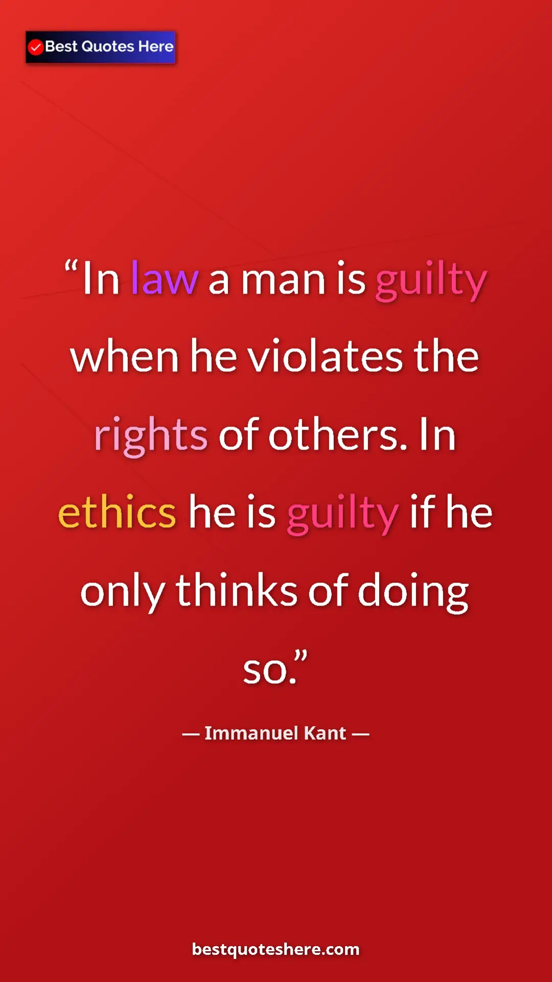 Immanuel Kant Quote Card: "In law a man is guilty when he violates the rights of..." Pinterest quote poster by Immanuel Kant: "In law a man is guilty when he violates the rights of..."