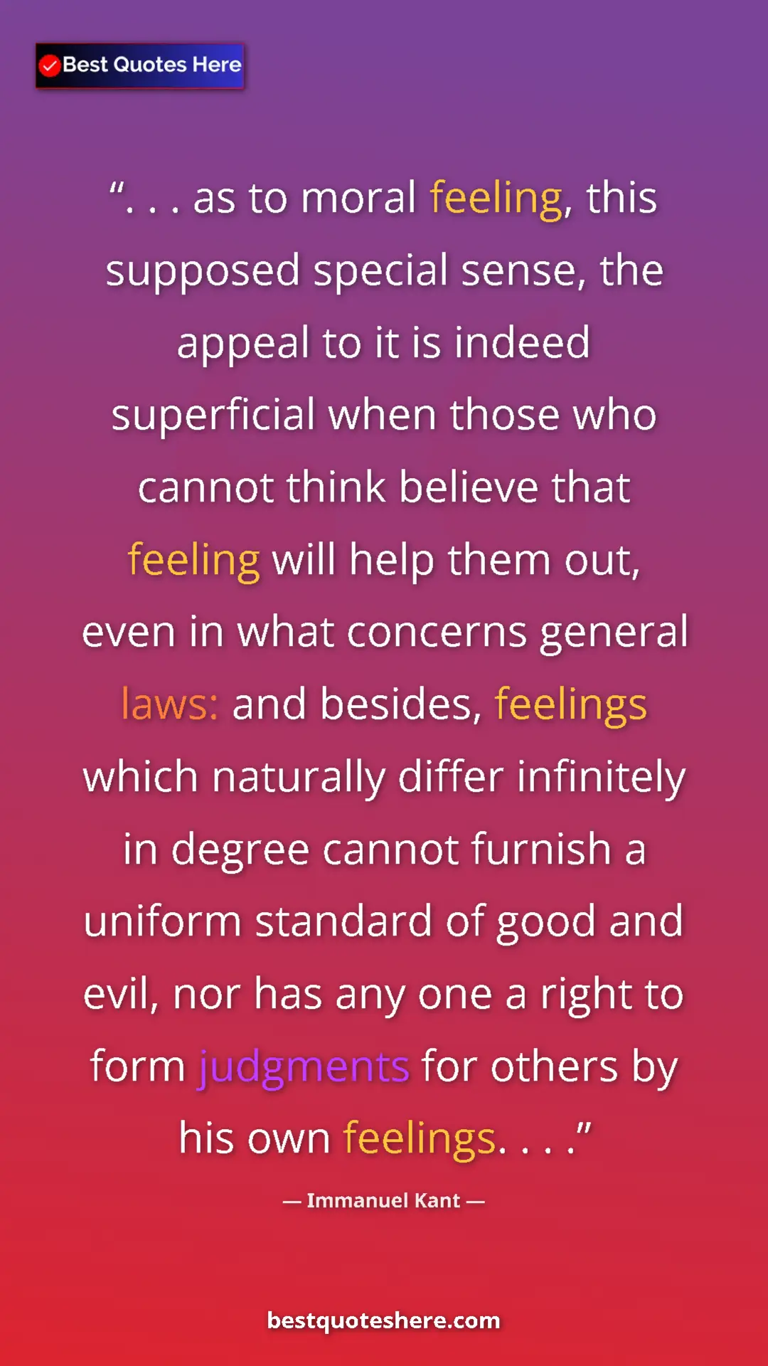 Immanuel Kant Quote Card: ". . . as to moral feeling, this supposed special sense, the..." Pinterest quote poster by Immanuel Kant: ". . . as to moral feeling, this supposed special sense, the..."