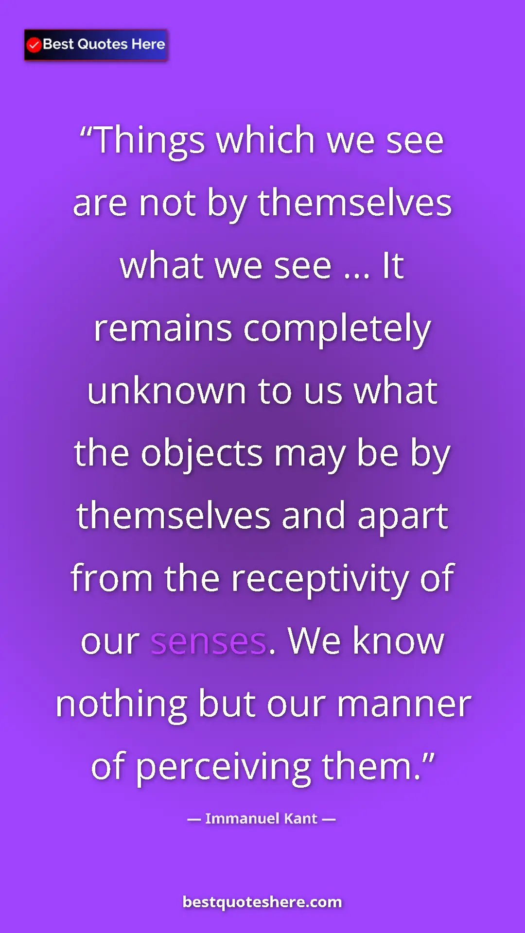 Immanuel Kant Quote Card: "Things which we see are not by themselves what we see ......" Pinterest quote poster by Immanuel Kant: "Things which we see are not by themselves what we see ......"